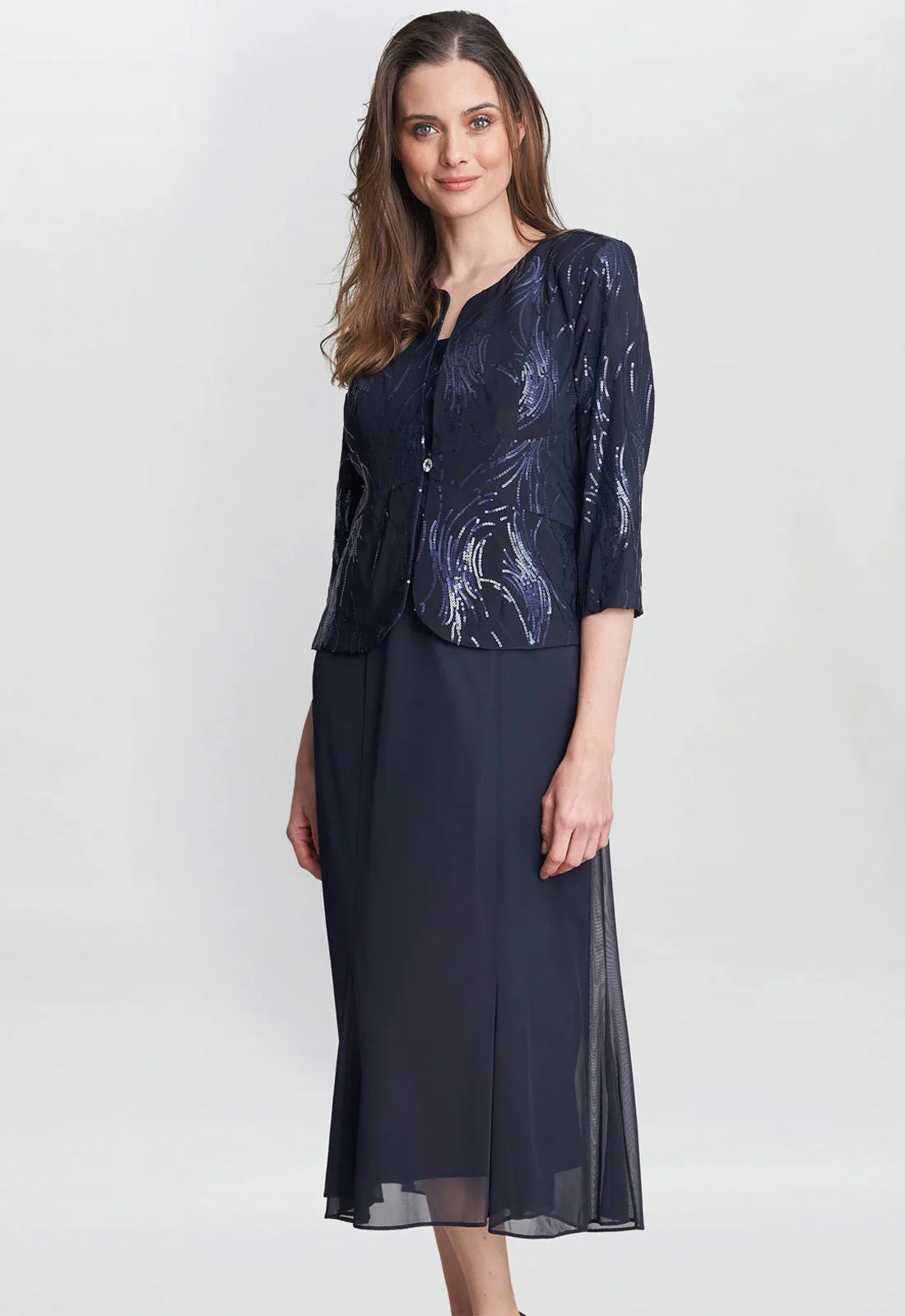 Gina Bacconi Navy Karyn Sequin Dress and Jacket