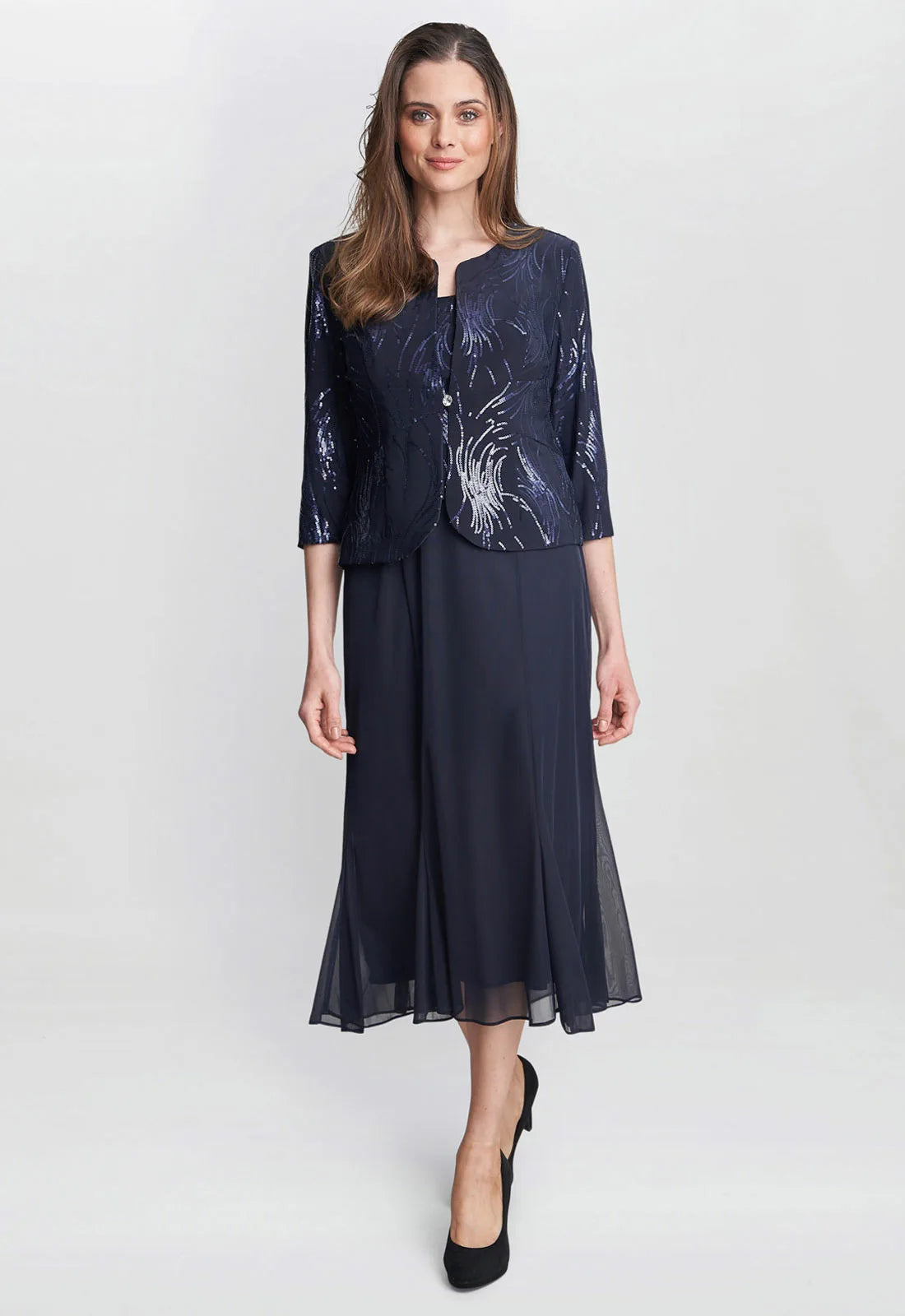 Gina Bacconi Navy Karyn Sequin Dress and Jacket