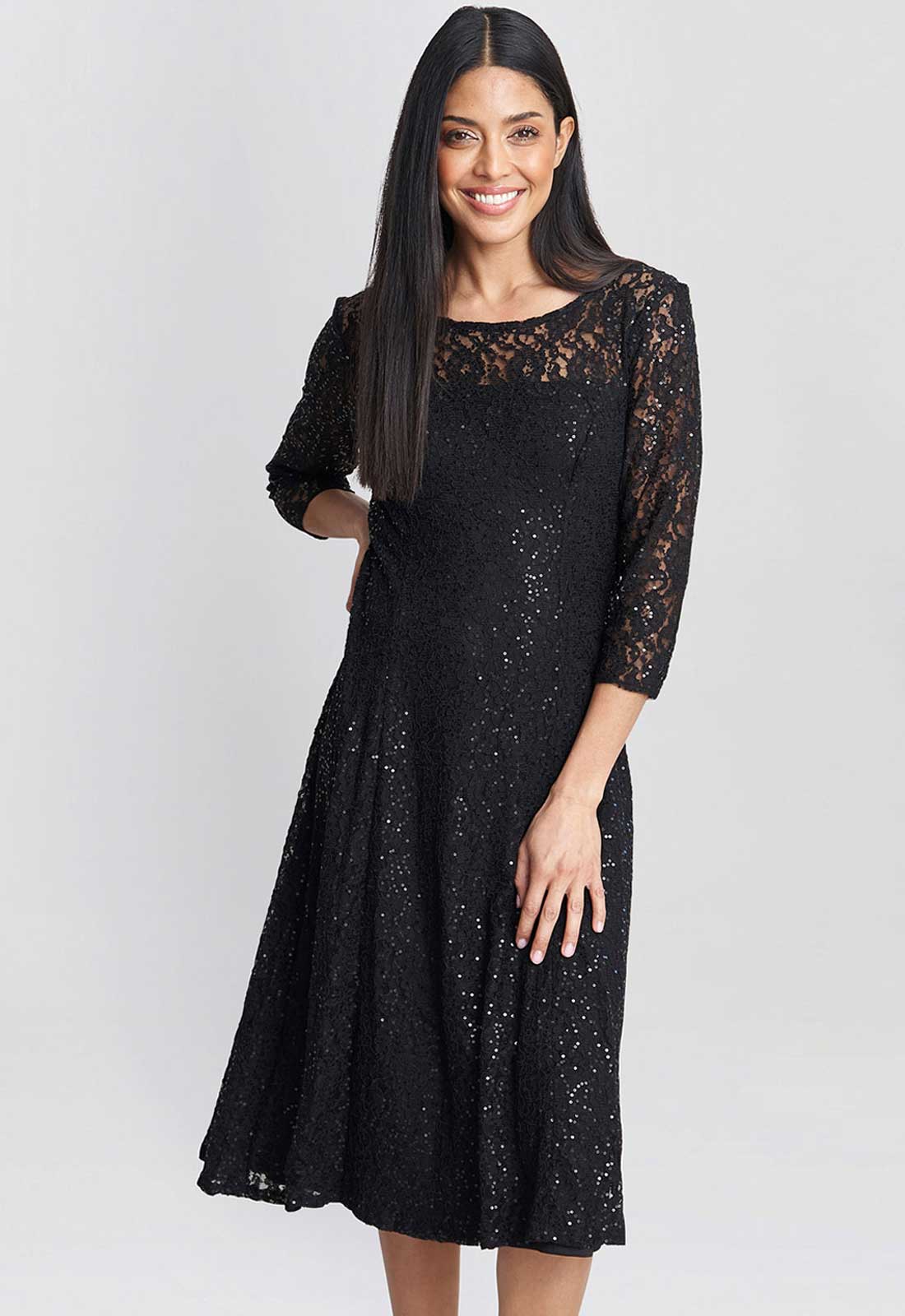 Gina Bacconi Black Elianna Sequin Lace Dress