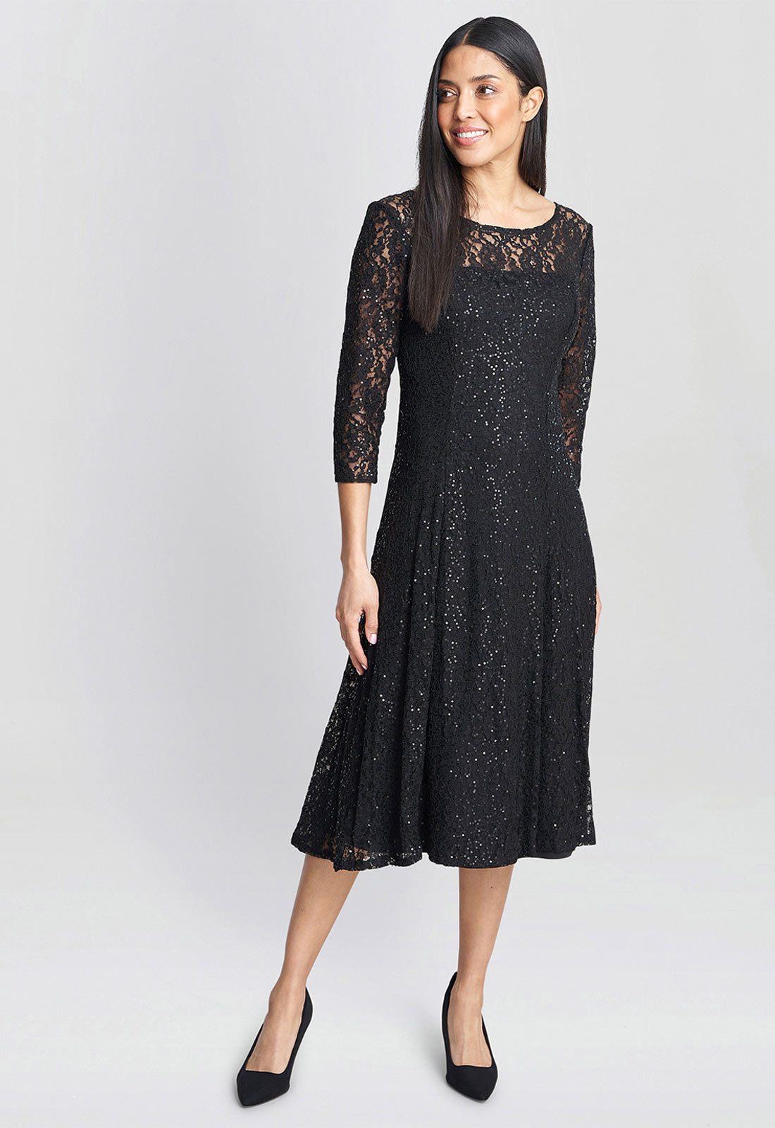 Gina Bacconi Black Elianna Sequin Lace Dress