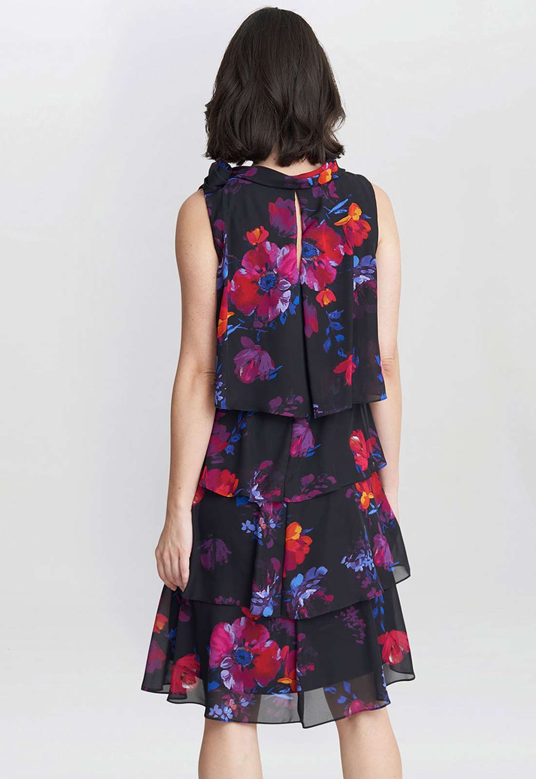 Gina Bacconi Blue Neesha Sleeveless Printed Tiered Dress