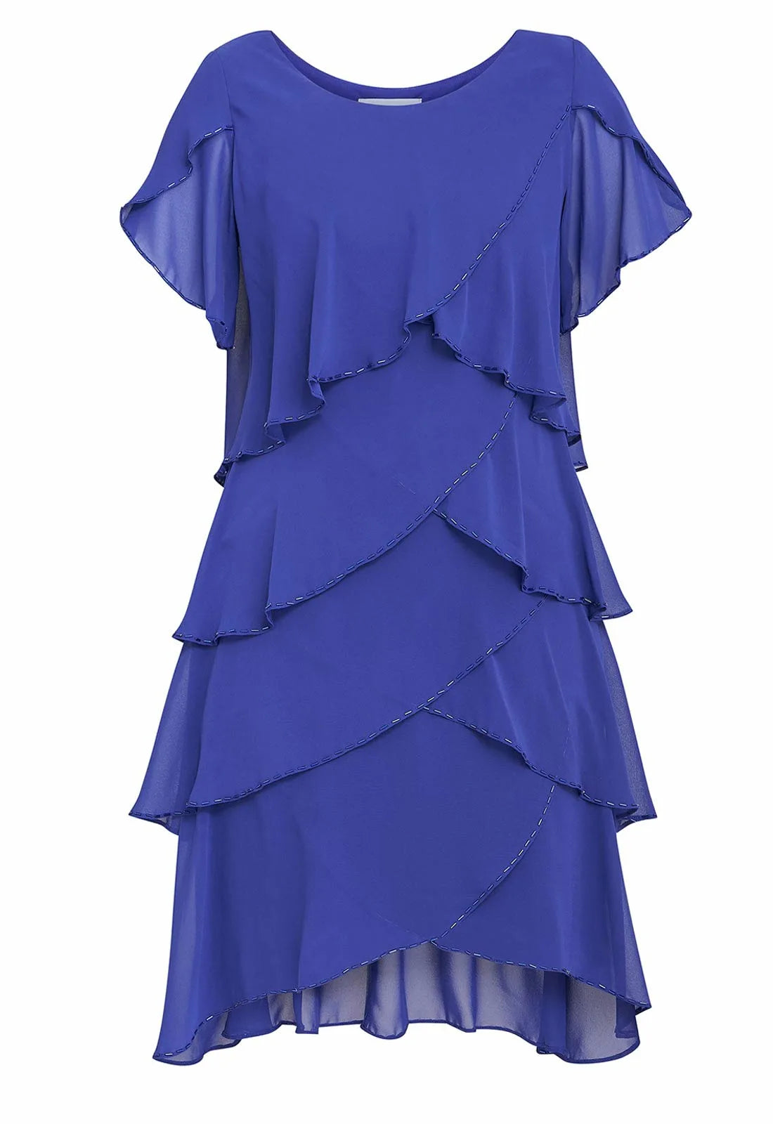 Gina Bacconi Trysta Bugle Beaded Trim Tiered Cocktail Dress With Flitter Sleeves