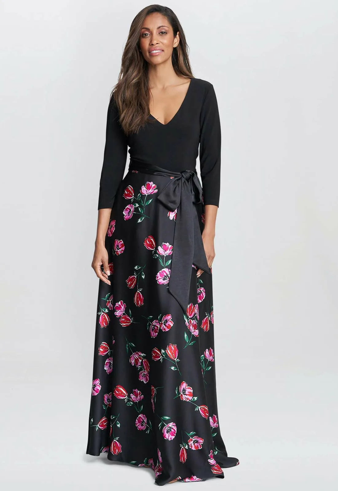 Gina Bacconi Athena Print Floral Satin And Jersey Dress