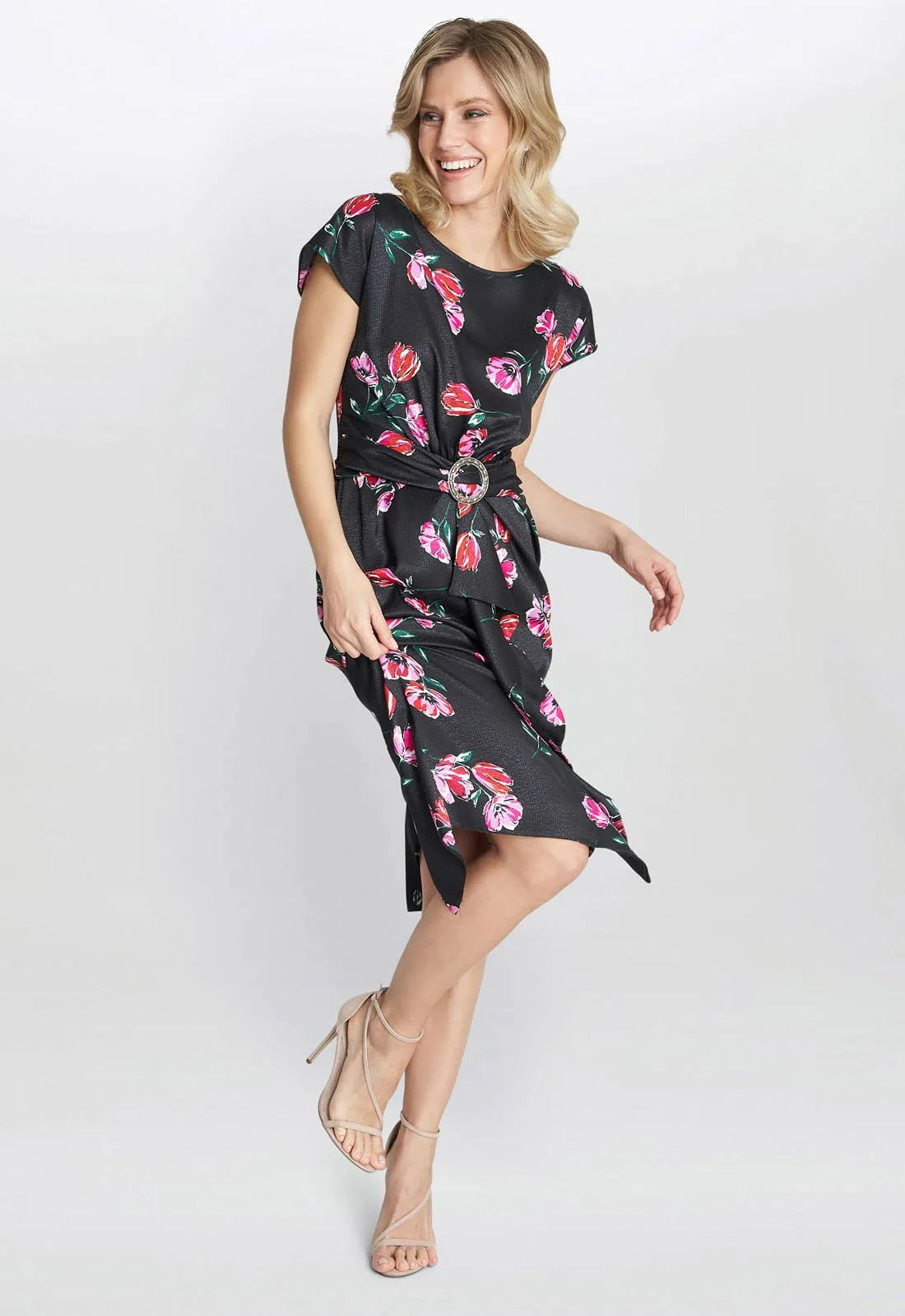 Gina Bacconi Floral Saffron Print Cocktail Dress