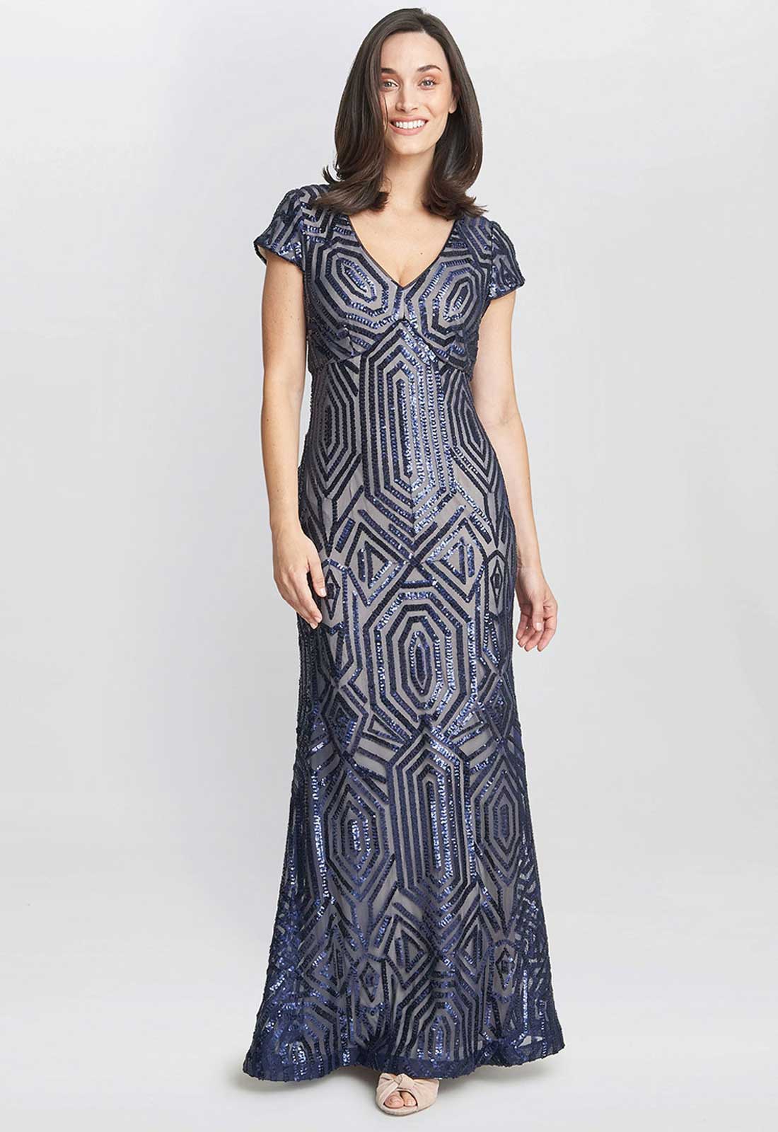 Gina Bacconi Silver Marcia Sequin Fishtail Gown