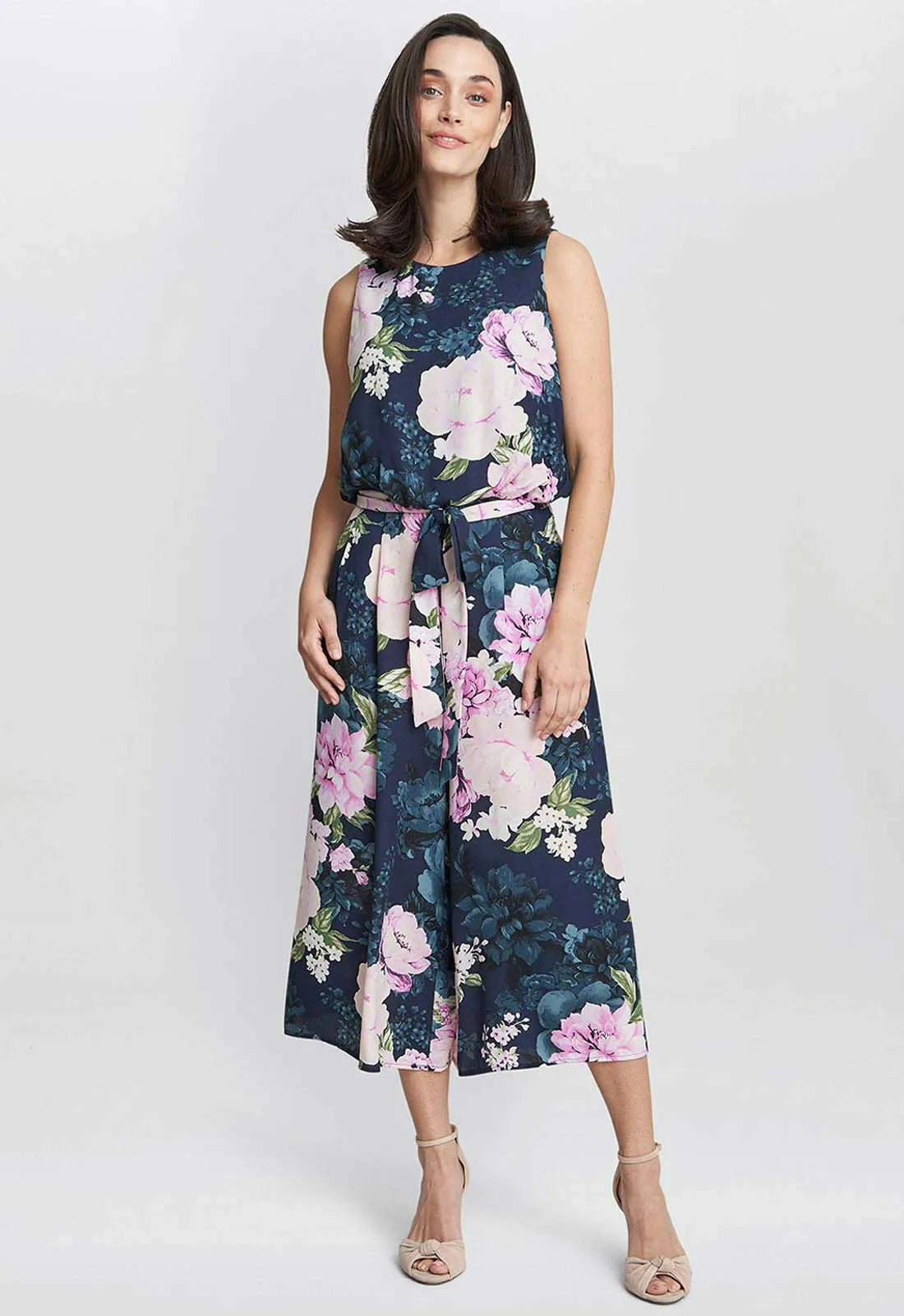 Gina Bacconi Hope Printed Cropped Jumpsuit With Tie Belt