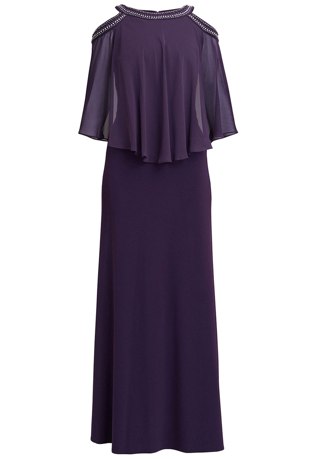 Gina Bacconi Plum Audrey Cape Gown