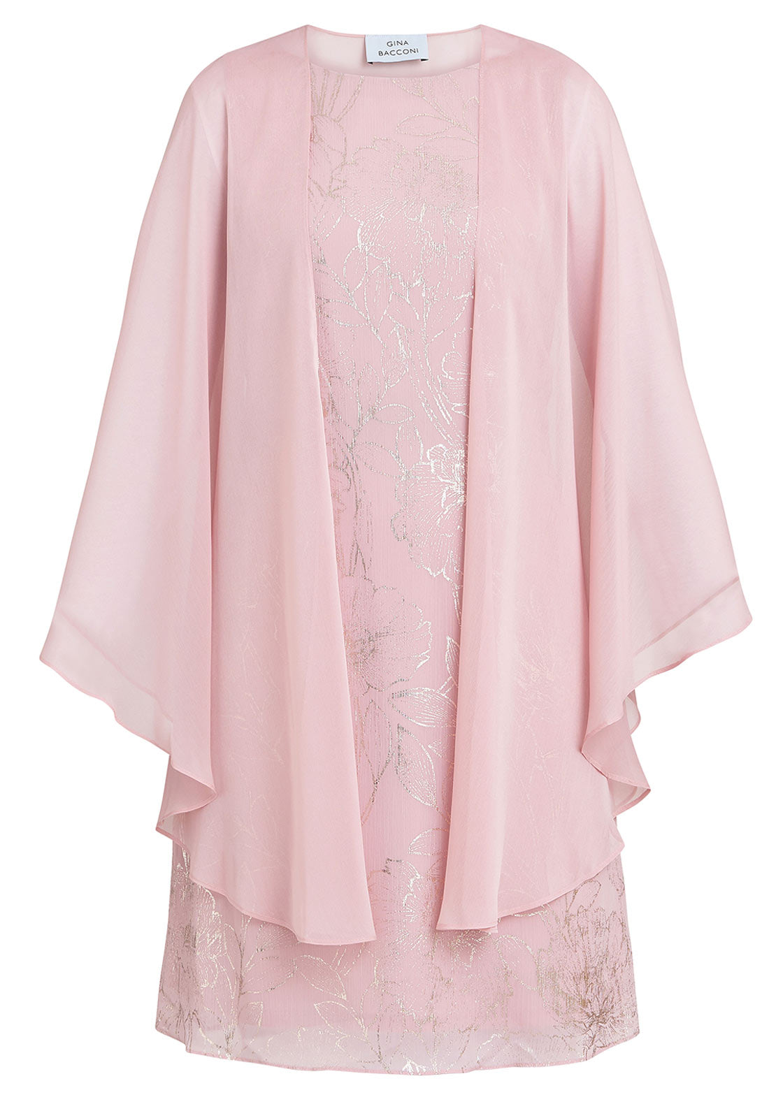 Gina Bacconi Pink Floral Dress And Chiffon Cape Dress