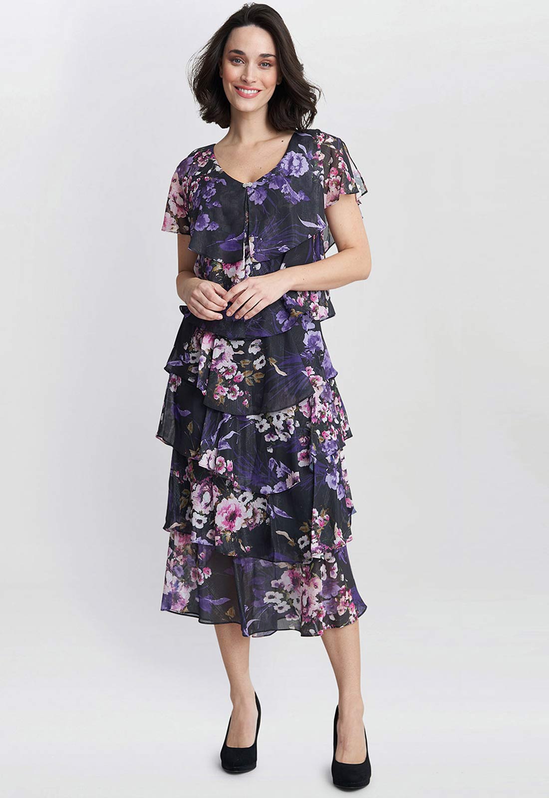 Gina Bacconi Black Leticia Floral Print Dress