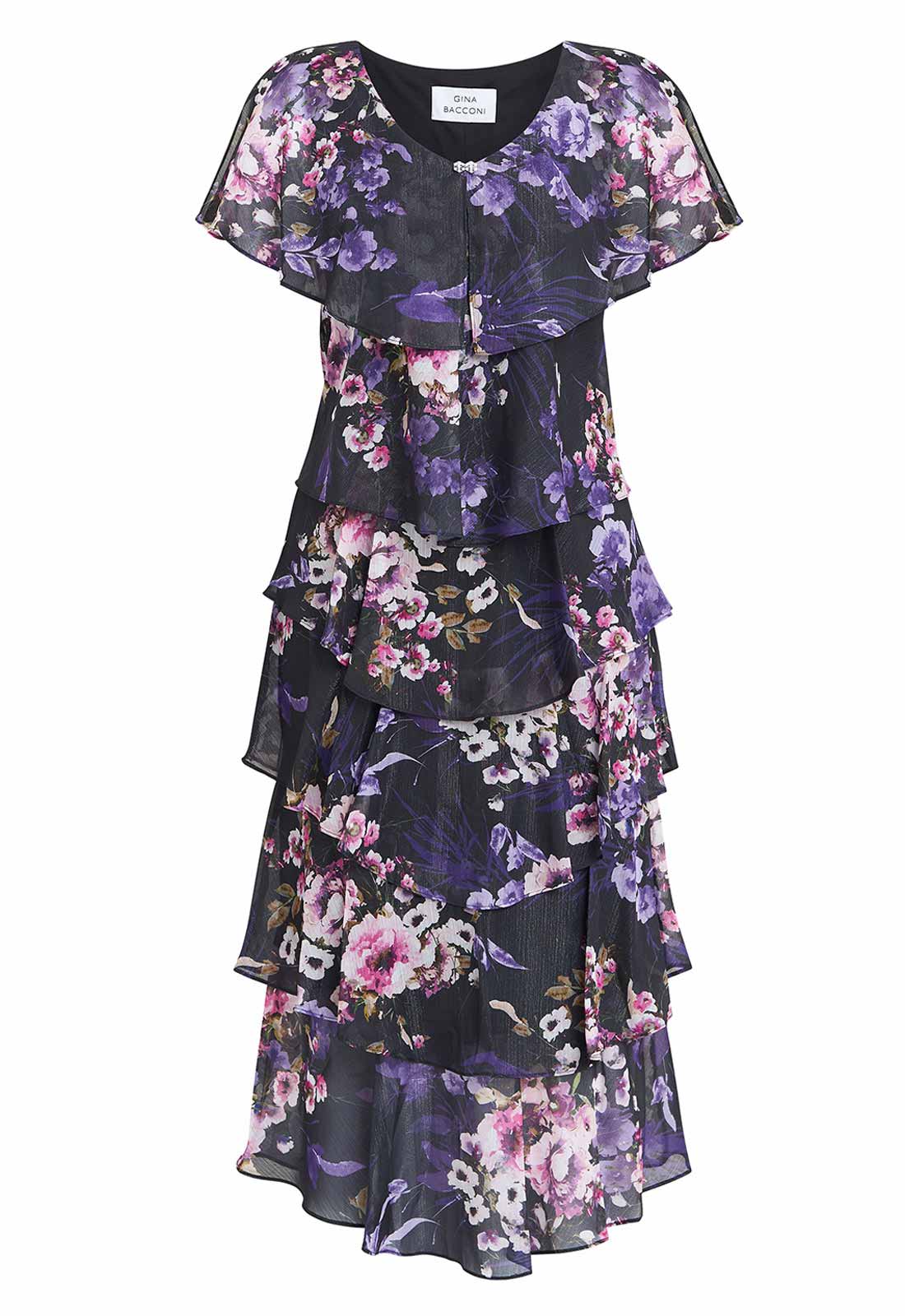 Gina Bacconi Black Leticia Floral Print Dress