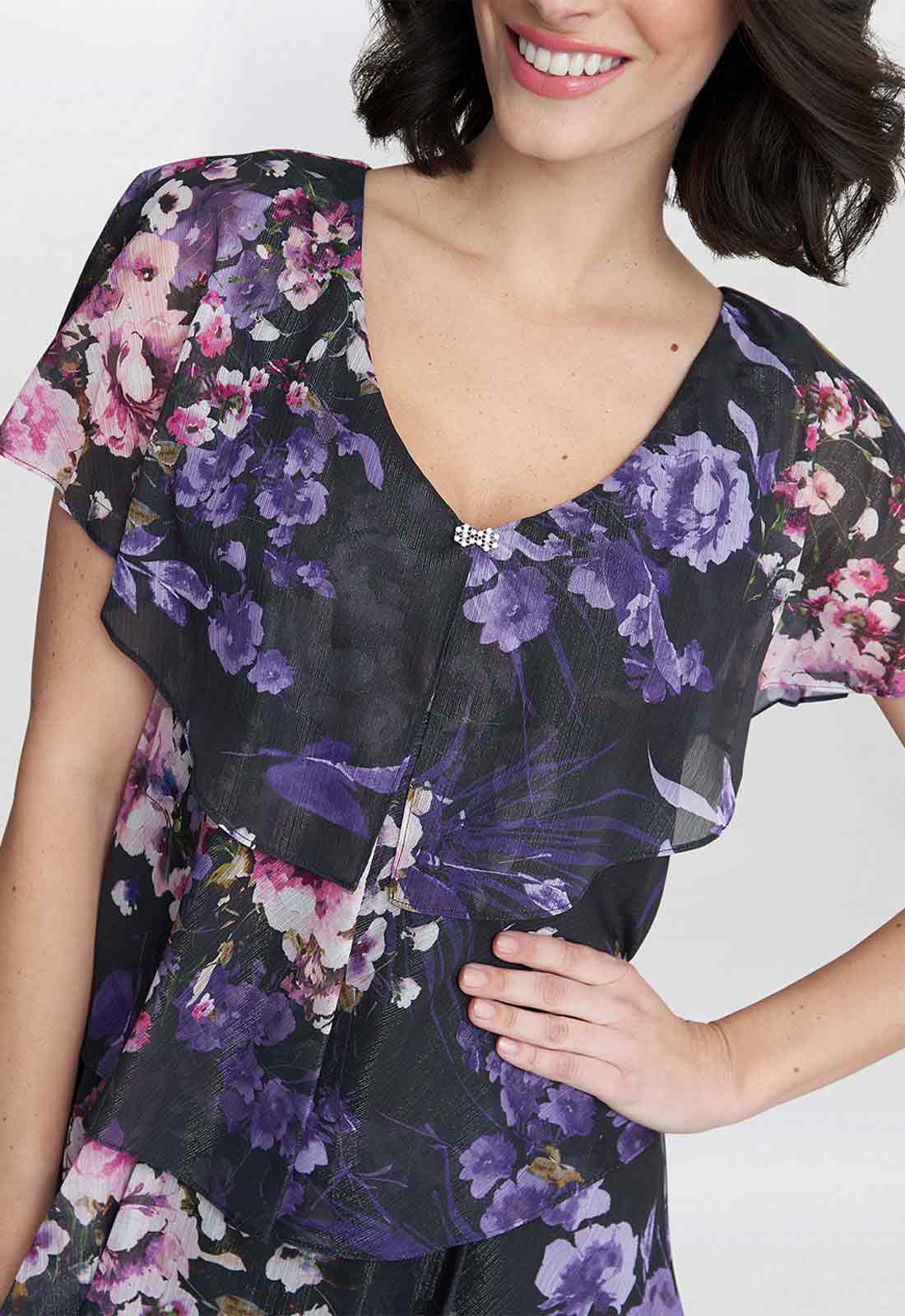 Gina Bacconi Black Leticia Floral Print Dress