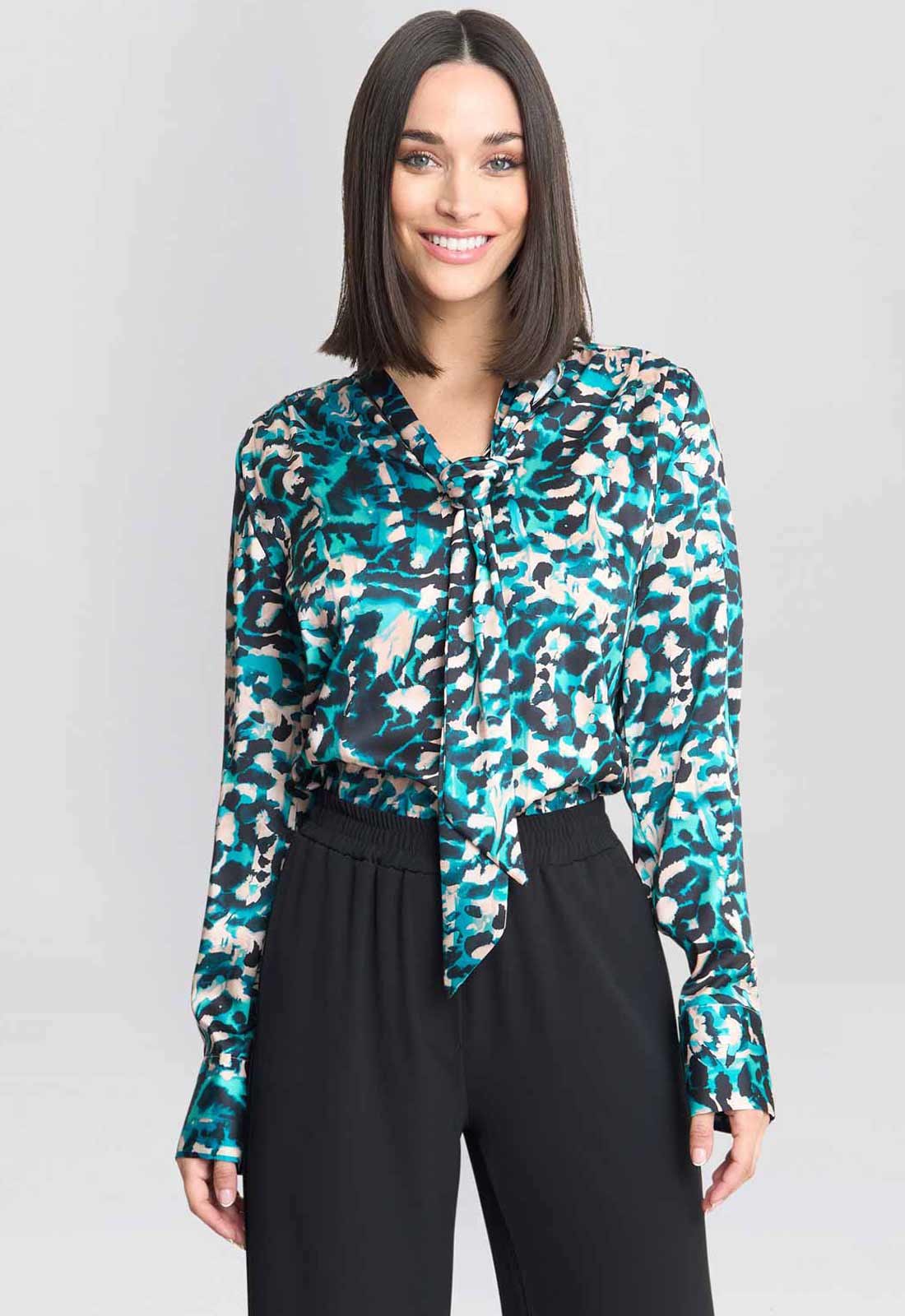 Gina Bacconi Multicoloured Avril Satin Pussy Bow Blouse