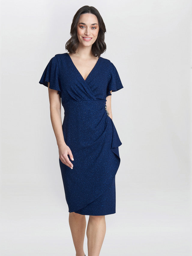 Gina Bacconi Blue Glenda Metallic Midi Dress