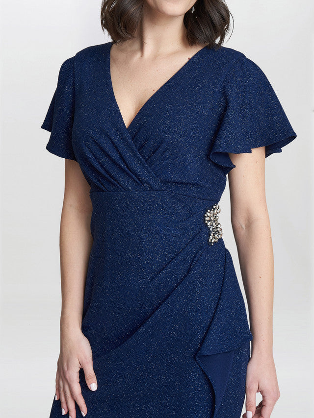 Gina Bacconi Blue Glenda Metallic Midi Dress