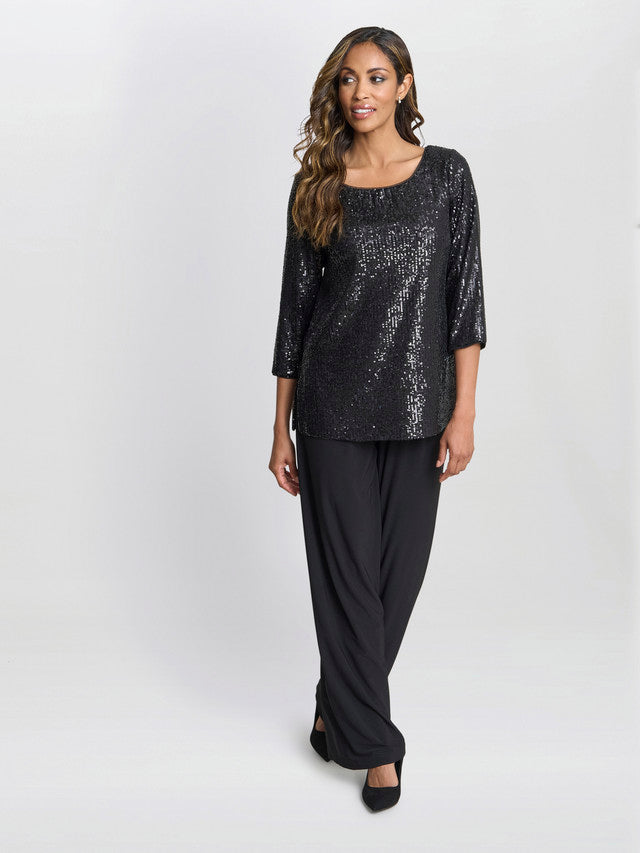 Gina Bacconi Black Flora Sequin Tunic Blouse