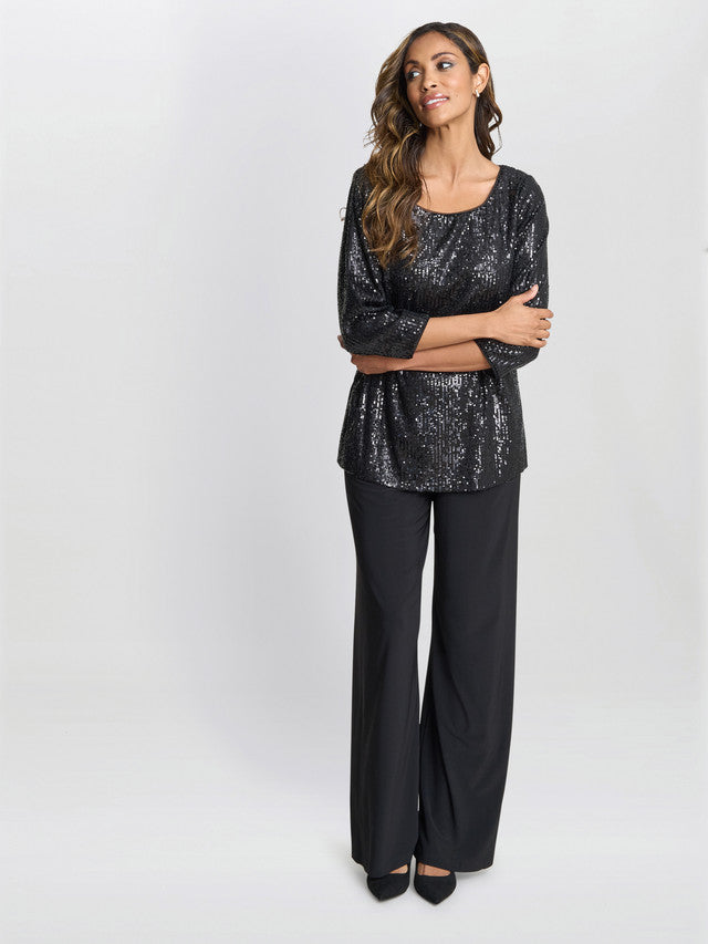 Gina Bacconi Black Flora Sequin Tunic Blouse