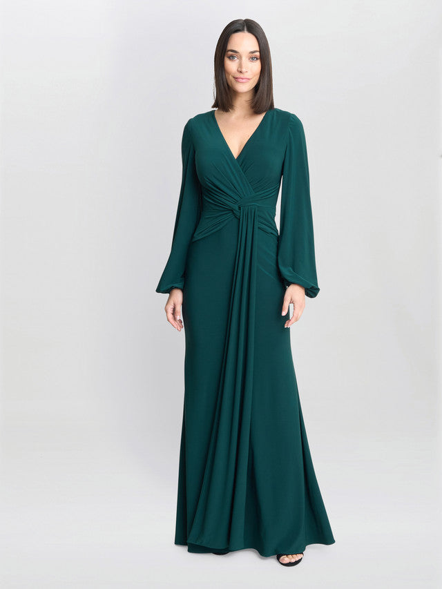 Gina Bacconi Green Petra Jersey Knot Front Maxi Dress