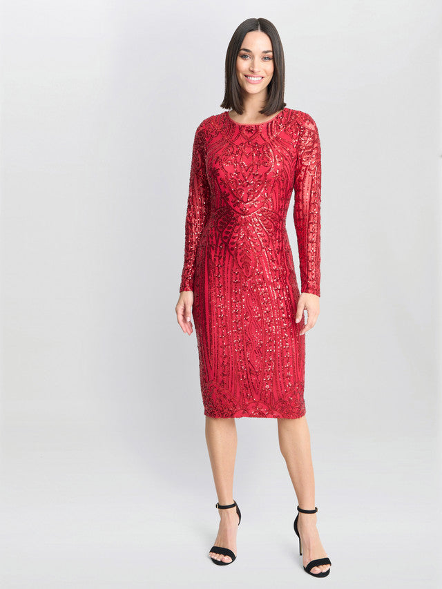 Gina Bacconi Red Angelique Red Sequin Midi Dress