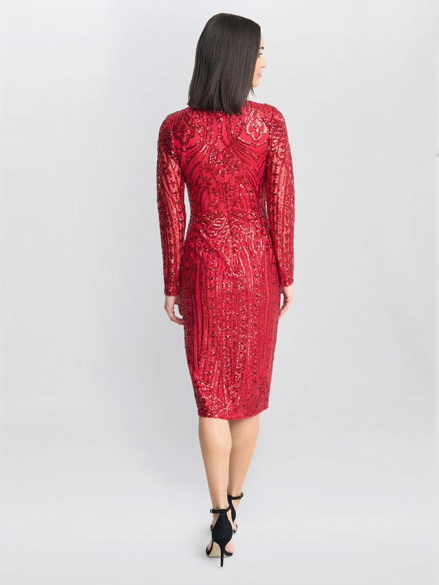 Gina Bacconi Red Angelique Red Sequin Midi Dress