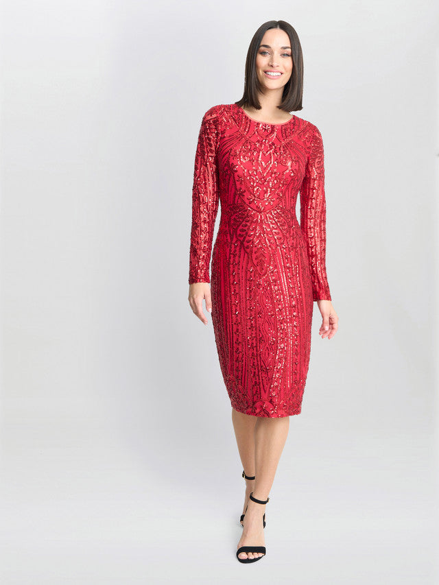 Gina Bacconi Red Angelique Red Sequin Midi Dress