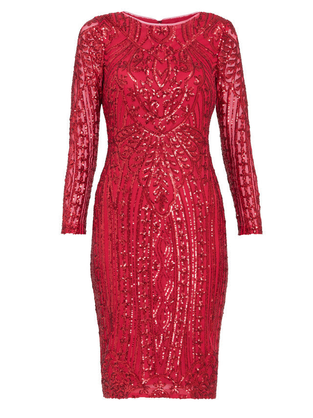 Gina Bacconi Red Angelique Red Sequin Midi Dress