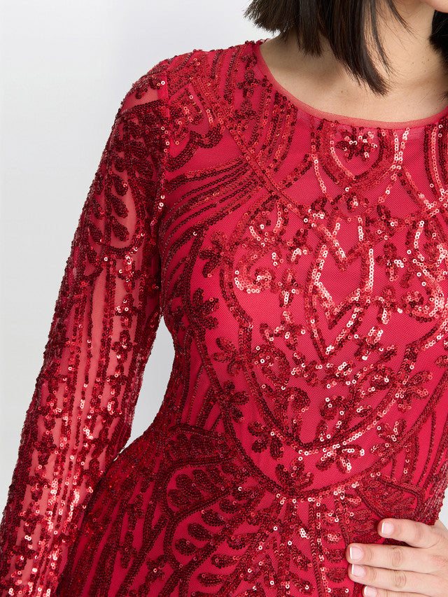 Gina Bacconi Red Angelique Red Sequin Midi Dress
