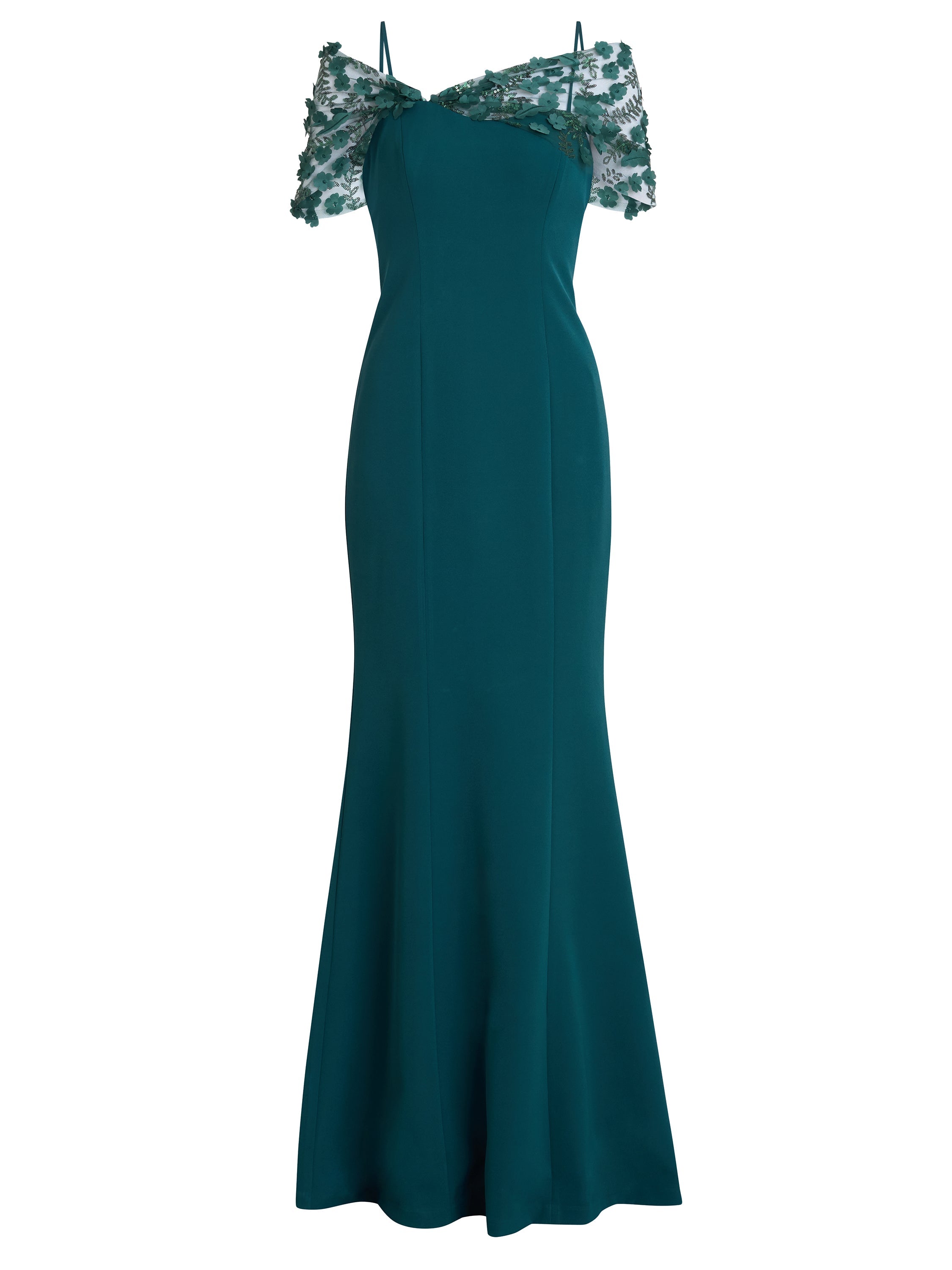 Gina Bacconi Dark Green Jessie Off Shoulder Maxi Dress
