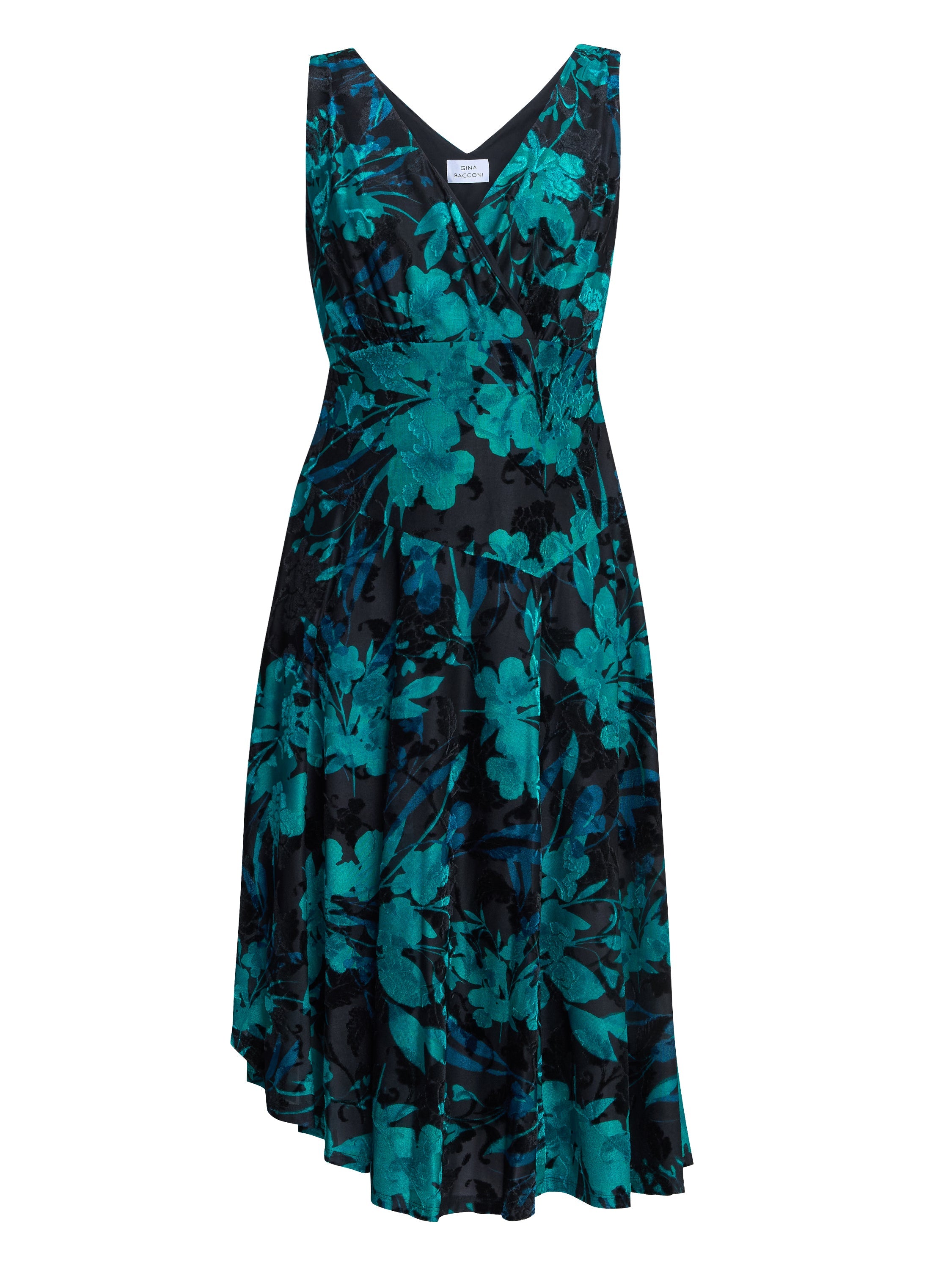 Gina Bacconi Black / Blue Beth Floral Midi Dress