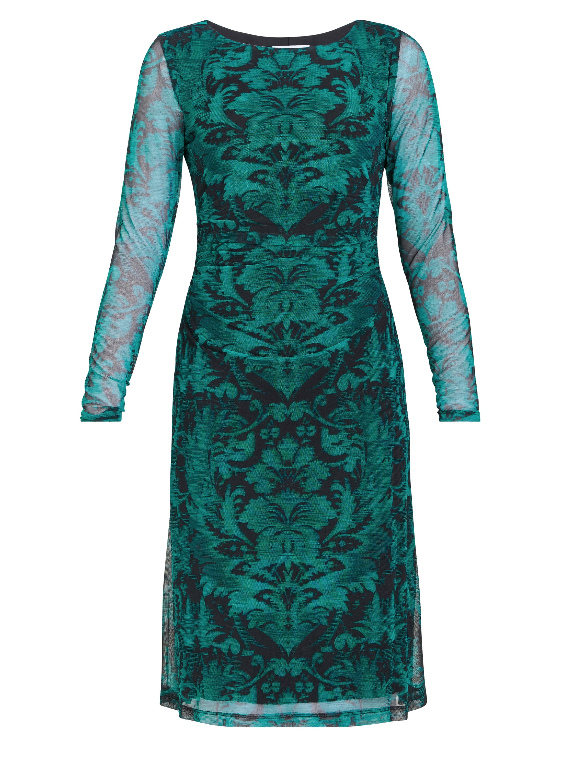 Gina Bacconi Black / Green Carrie Long Sleeve Mesh Dress