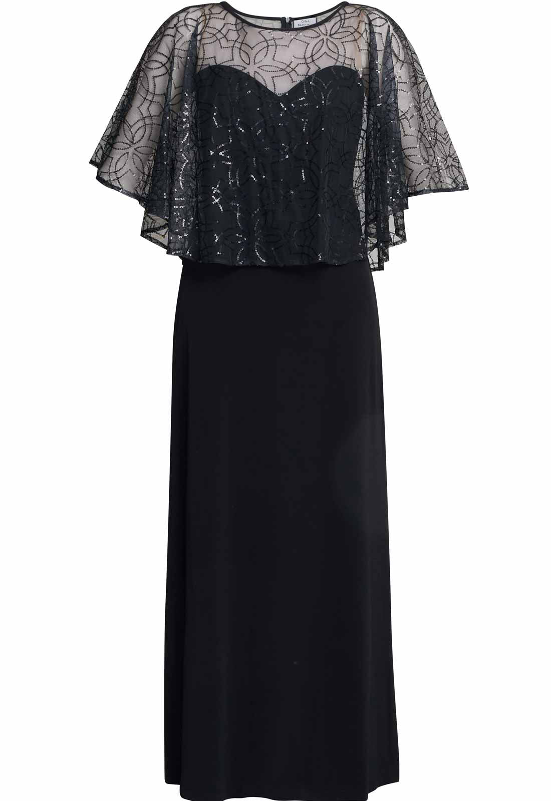 Gina Bacconi Black Anoushka Maxi Dress With Sheer Beaded Cape