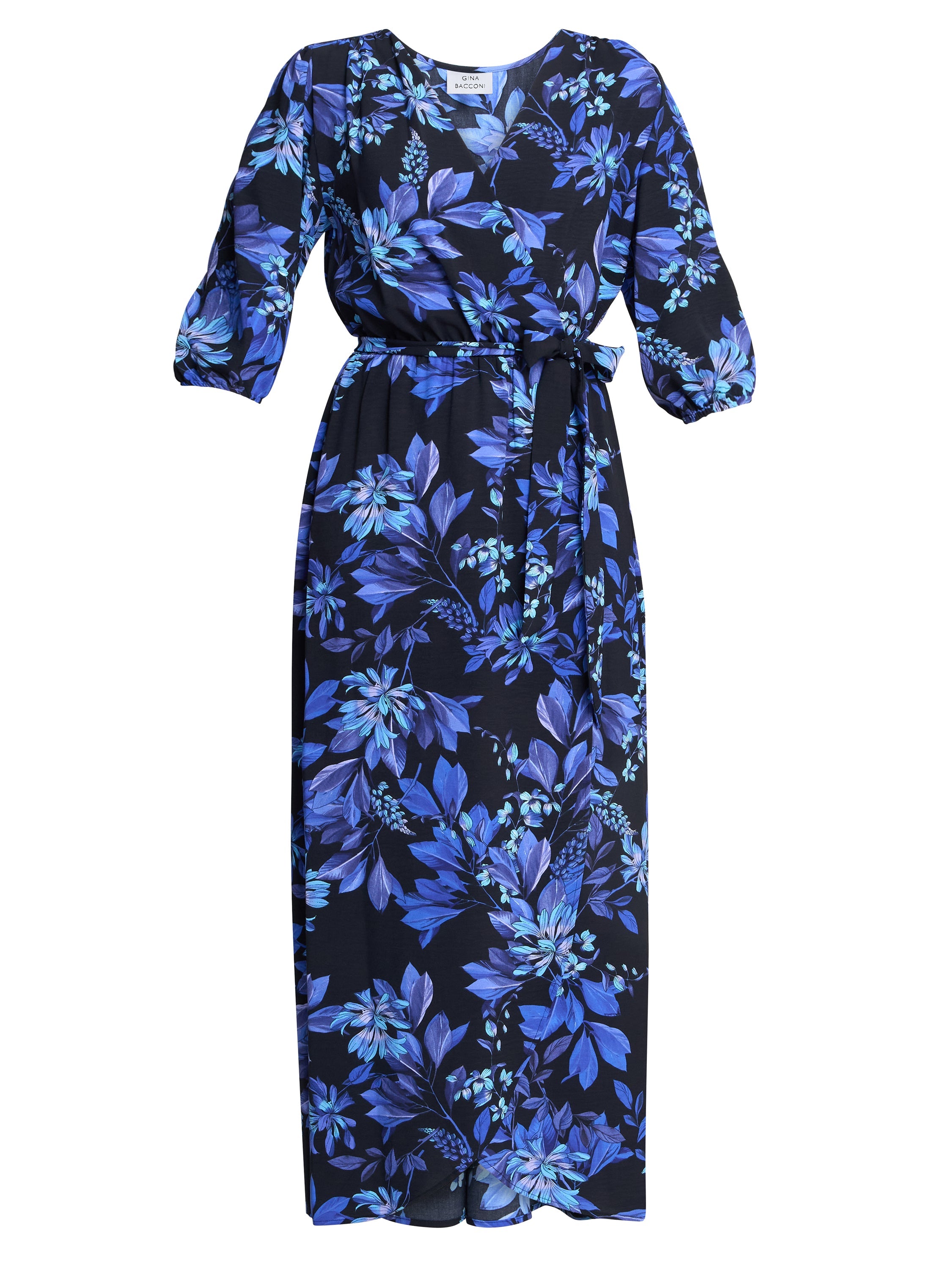 Gina Bacconi Black / Blue Emilyn Floral Print Dress