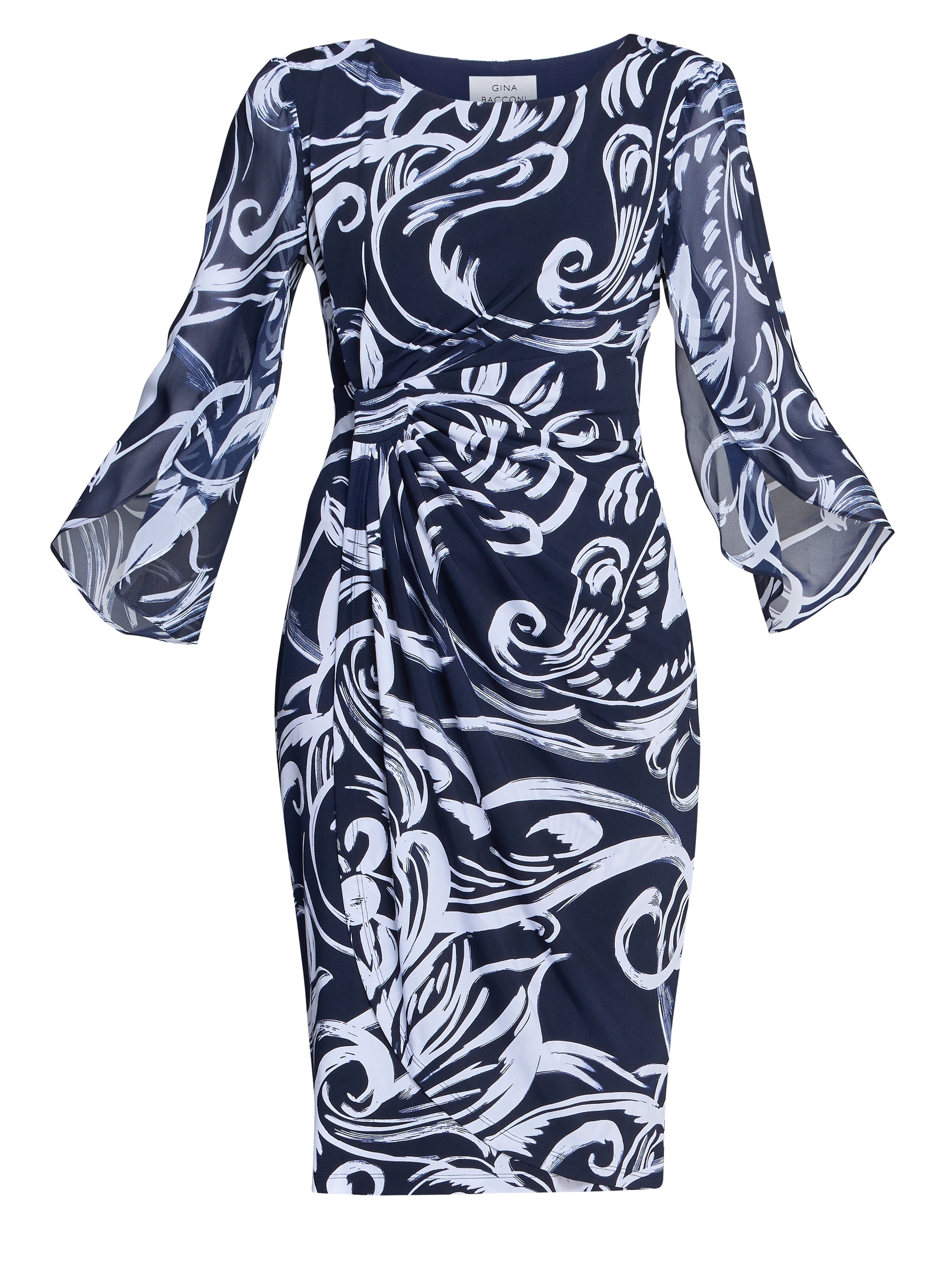 Gina Bacconi Navy / White Iga Abstract Print Dress