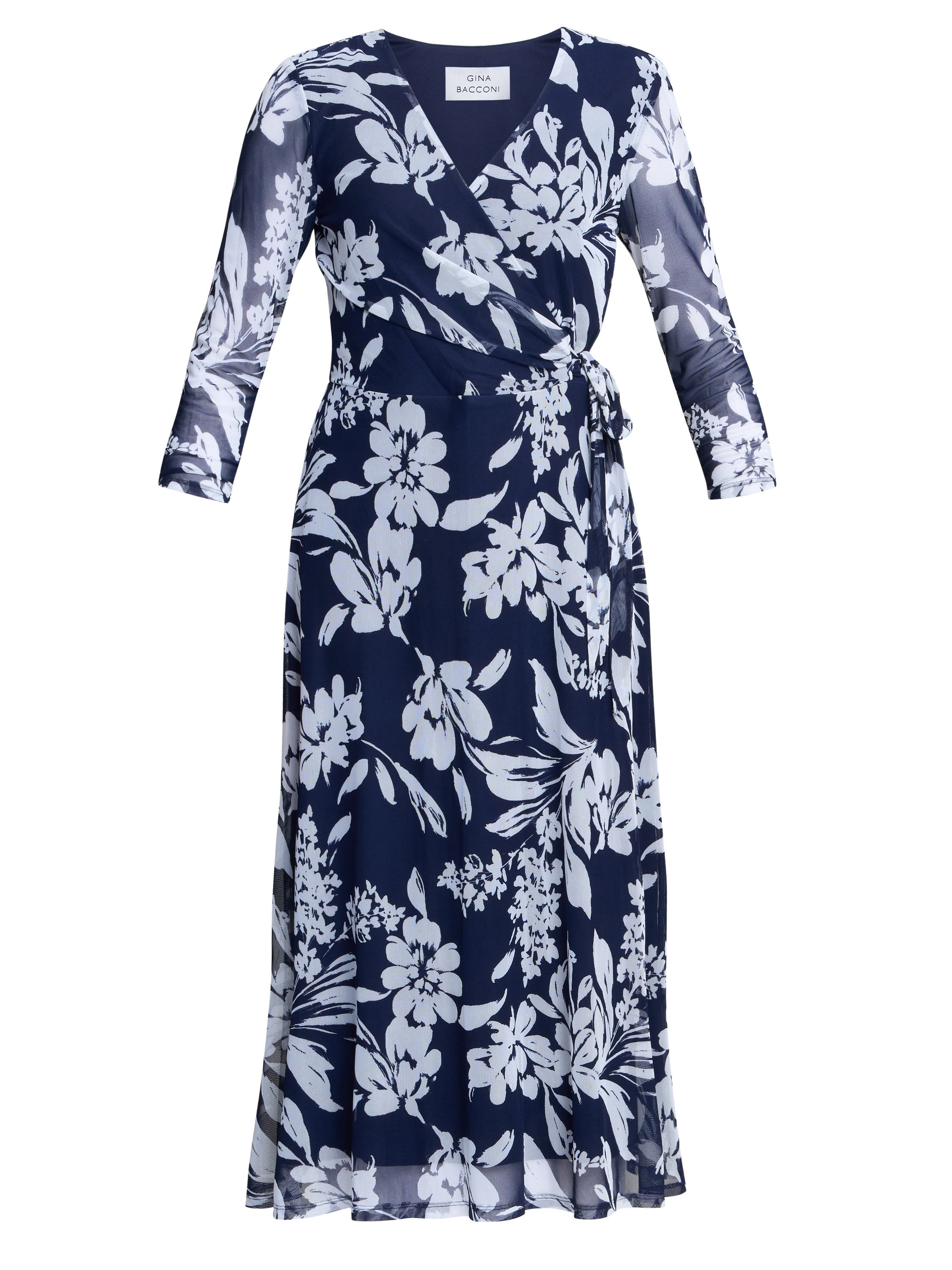 Gina Bacconi Navy / Floral Jan Floral Chiffon Wrap Midi Dress