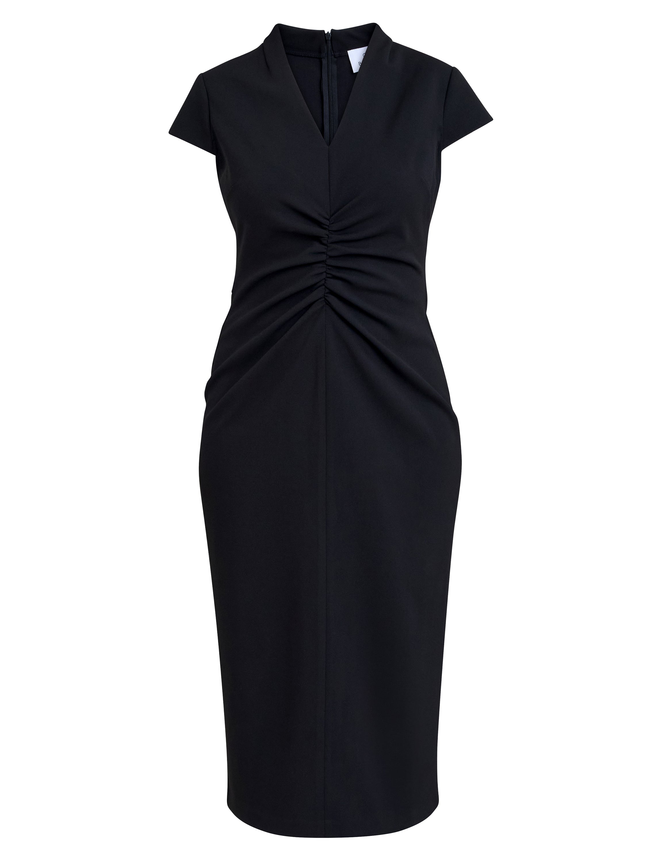 Gina Bacconi Black Maurine Ruched Midi Dress