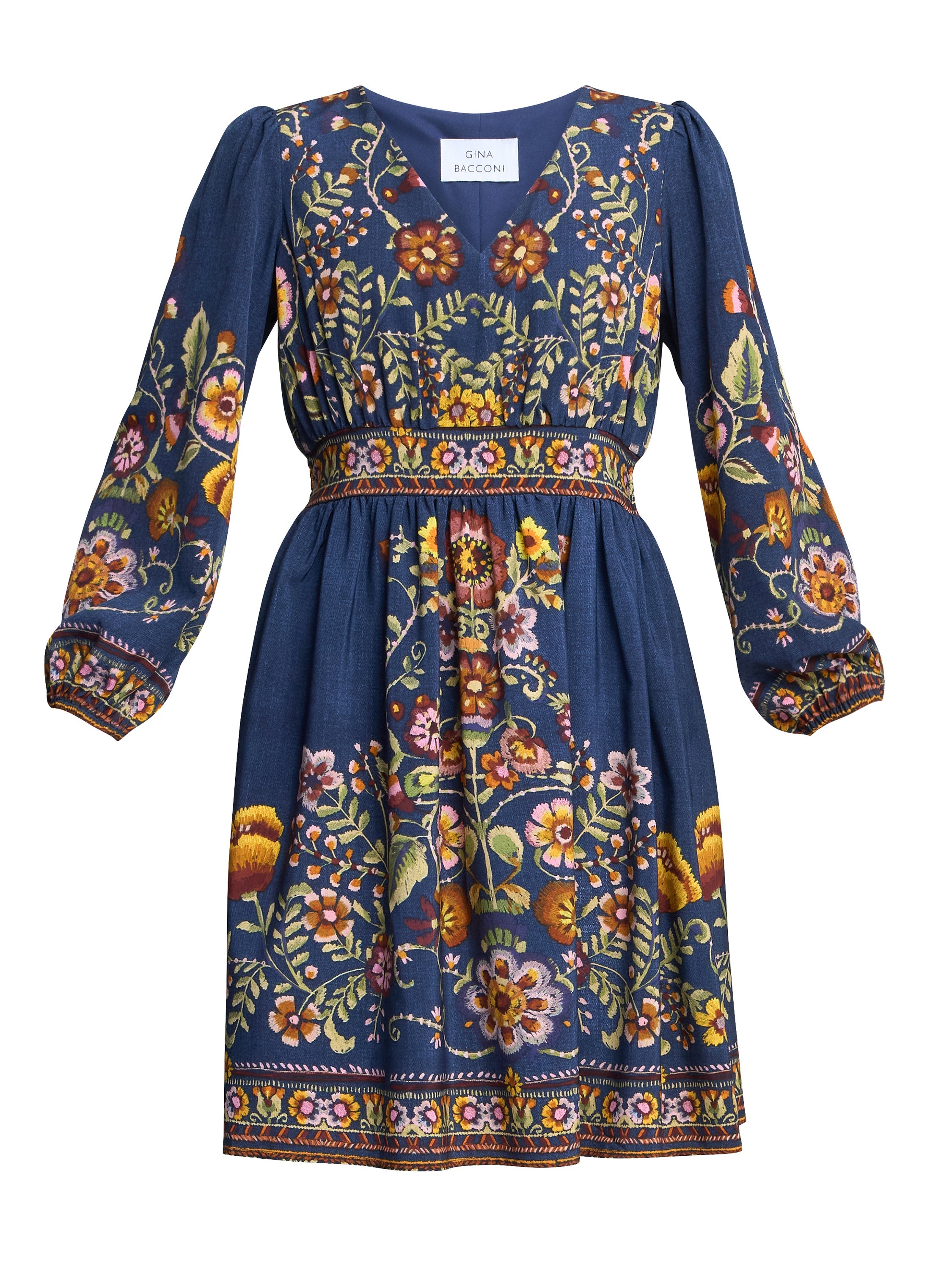Gina Bacconi Blue / Pink Liberty Embroidered Dress