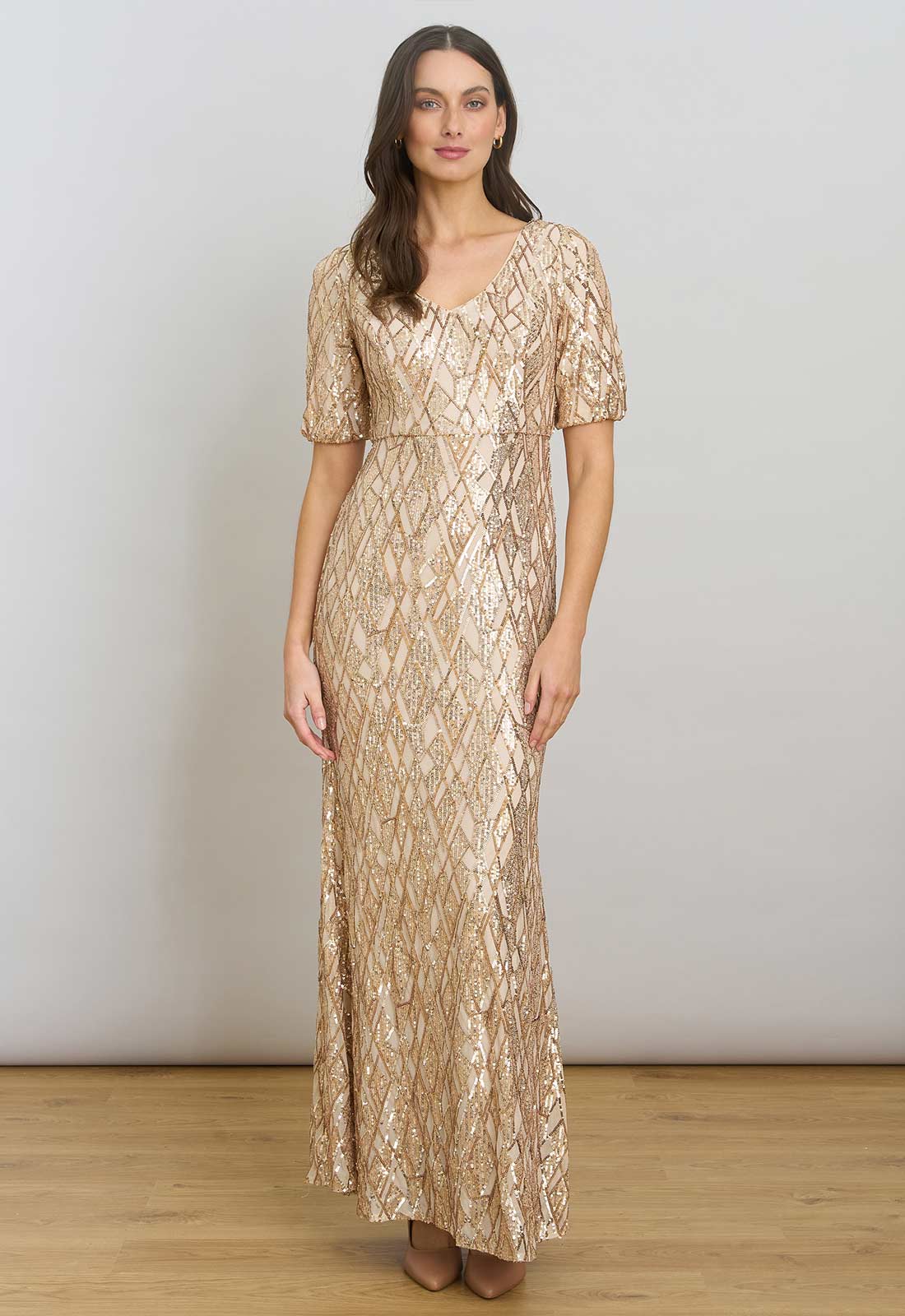 Gina Bacconi Gold Pat Sequin Maxi Dress 2