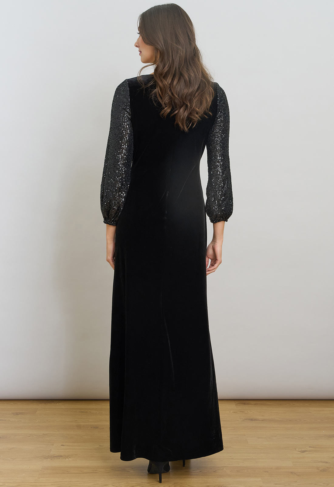 back Gina Bacconi Black Pauline Velvet Maxi Dress With Sequin Sleeves