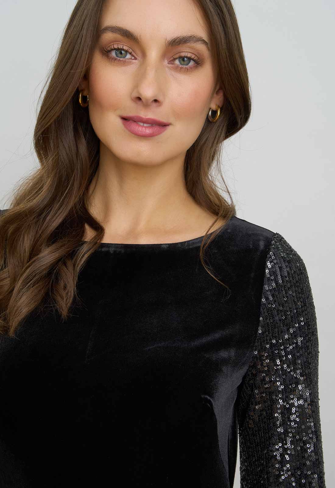 Gina Bacconi Black Pauline Velvet Maxi Dress With Sequin Sleeves 2