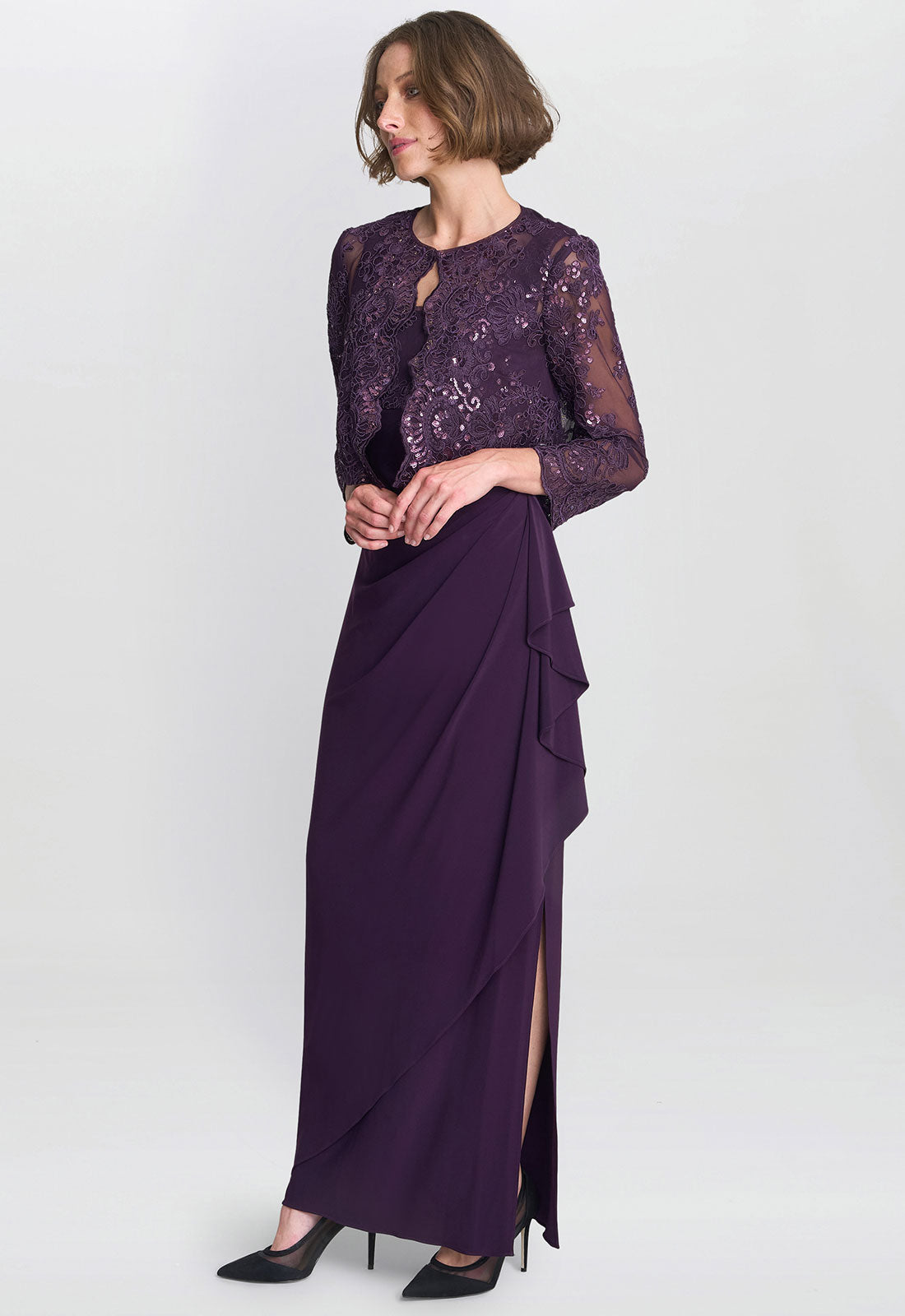 Gina Bacconi Aubergine Susanne Maxi Dress With Lace Jacket 4