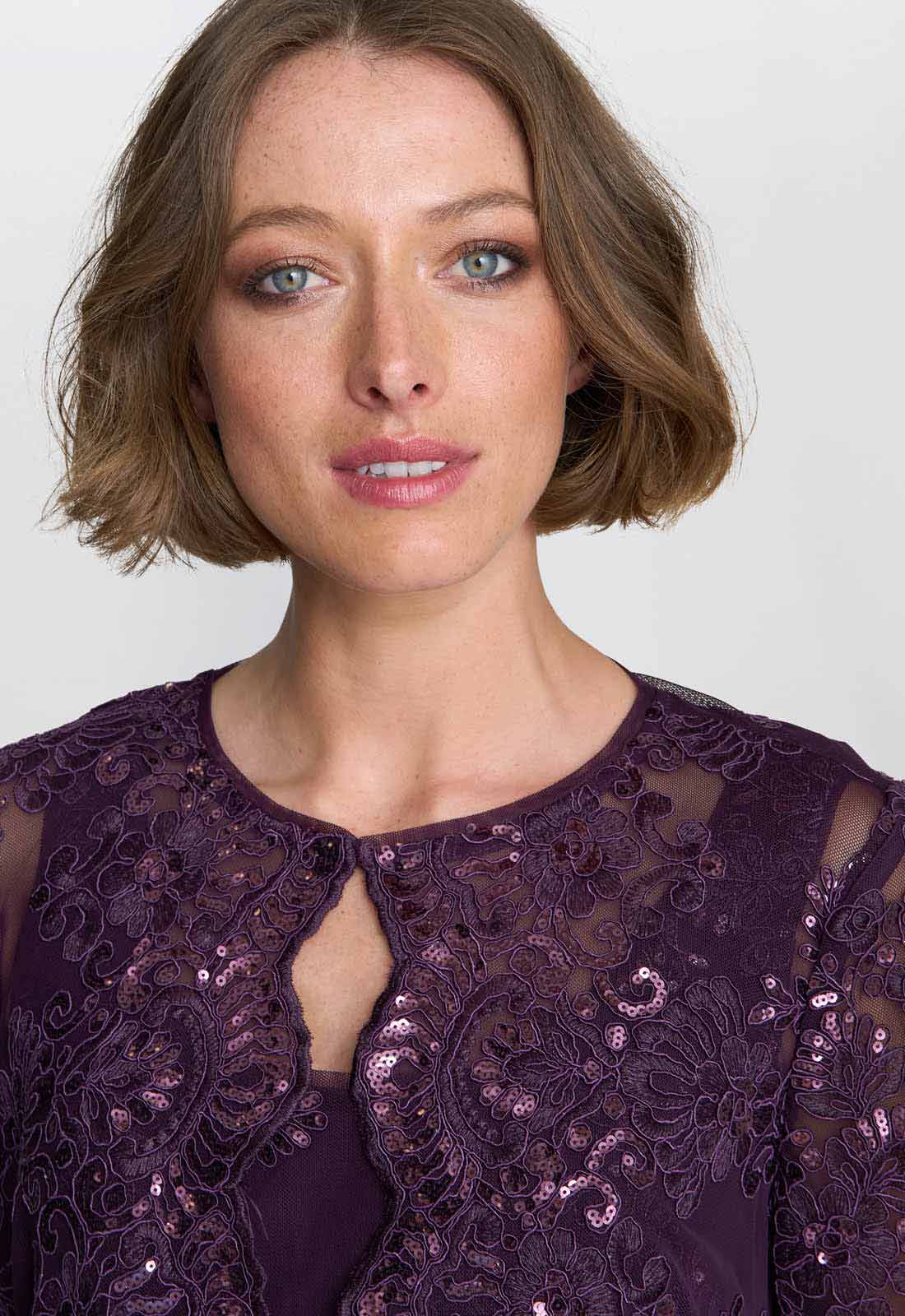 Gina Bacconi Aubergine Susanne Maxi Dress With Lace Jacket