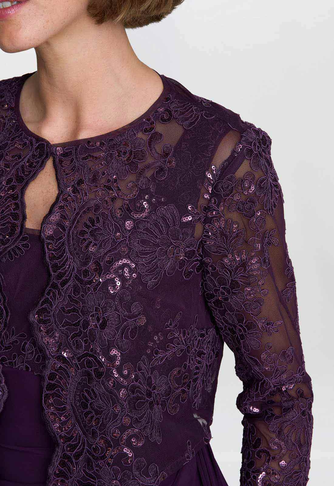 Gina Bacconi Aubergine Susanne Maxi Dress With Lace Jacket