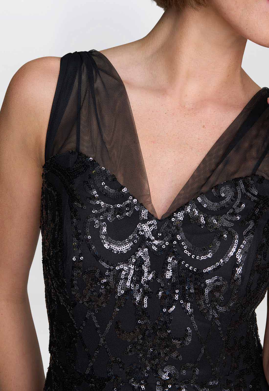 Gina Bacconi Black Tamsin Sleeveless Sequin Maxi Dress