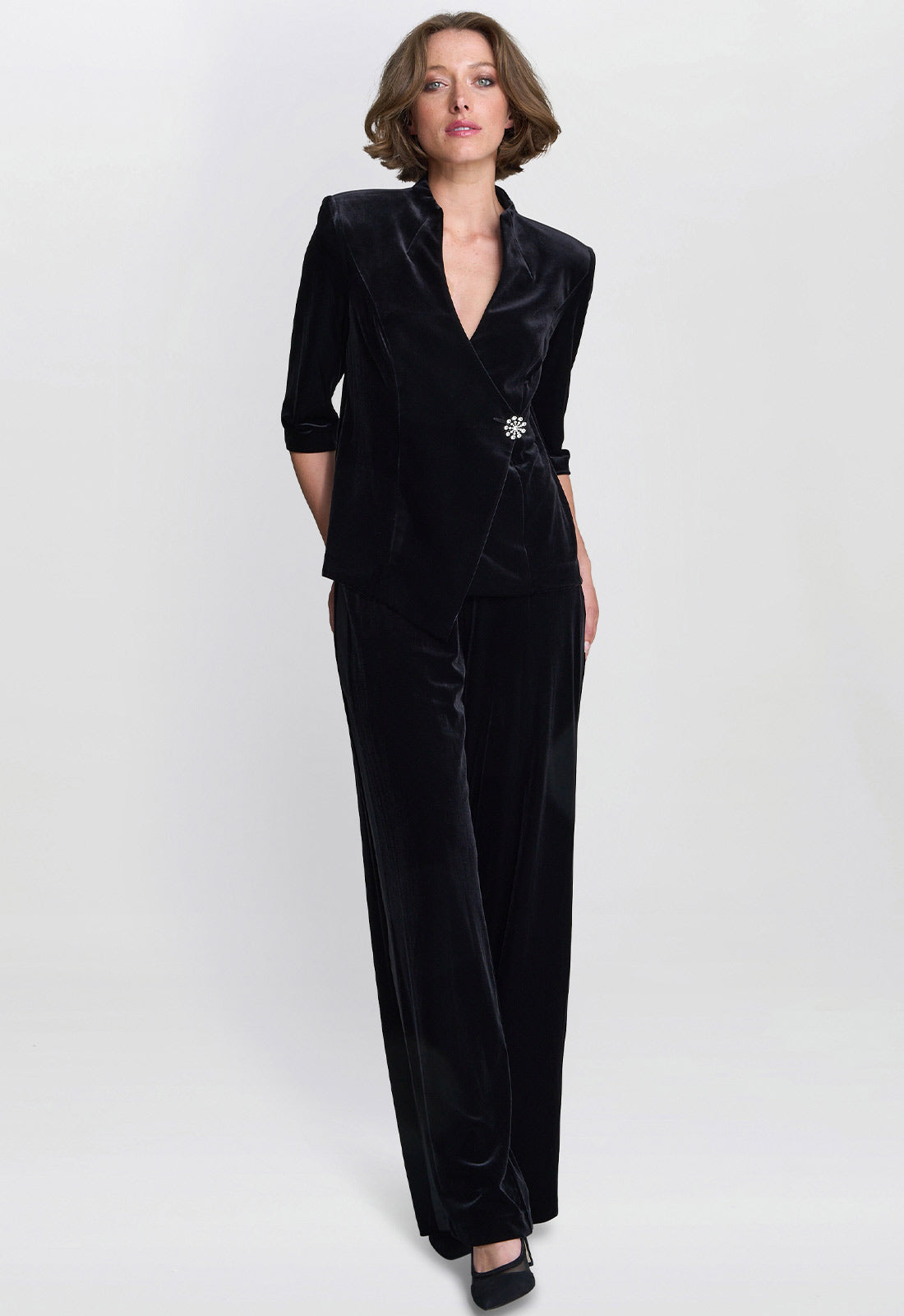 Gina Bacconi Black Tayla Velvet Wrap Blouse