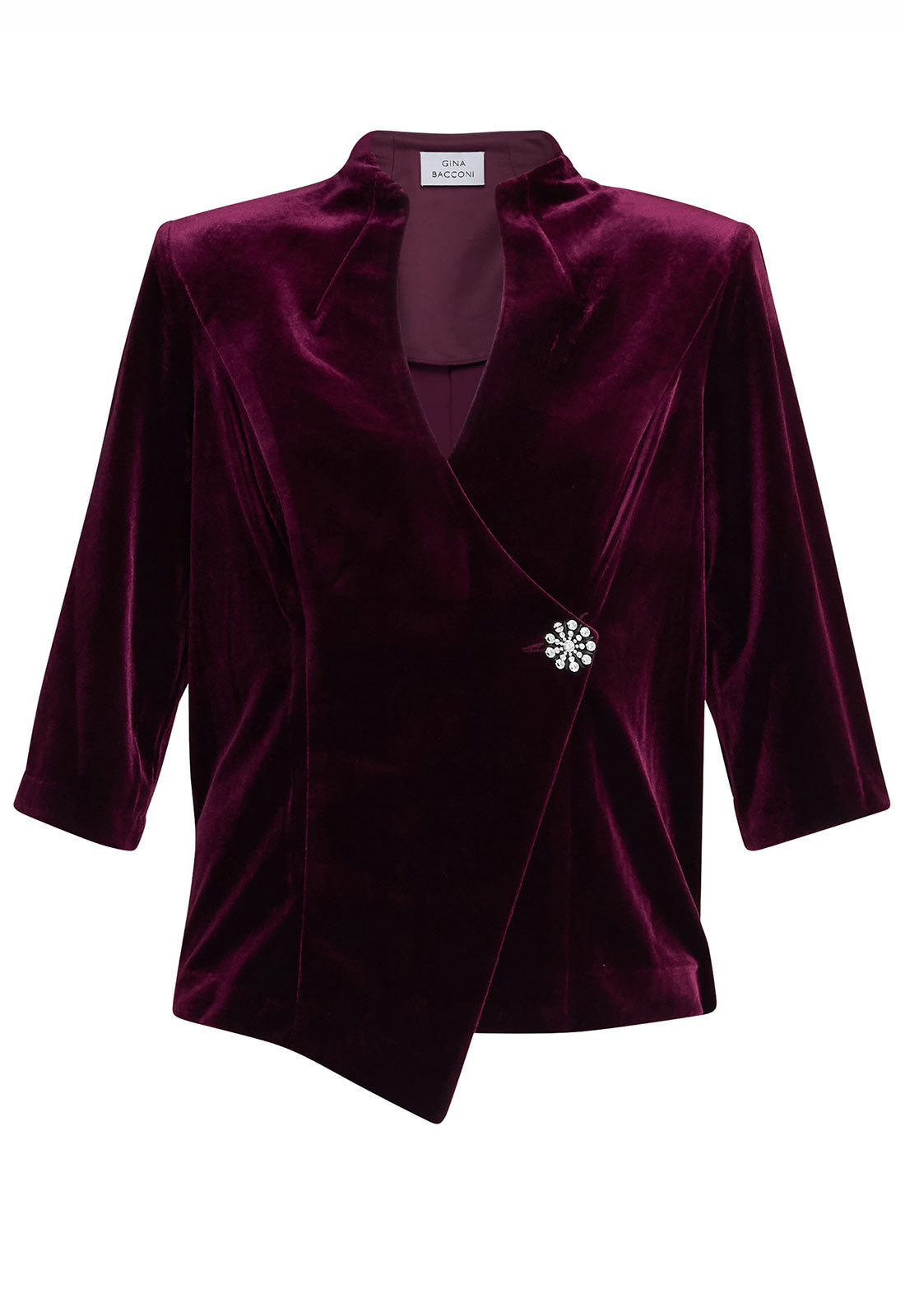 Gina Bacconi Wine Tayla Velvet Wrap Blouse