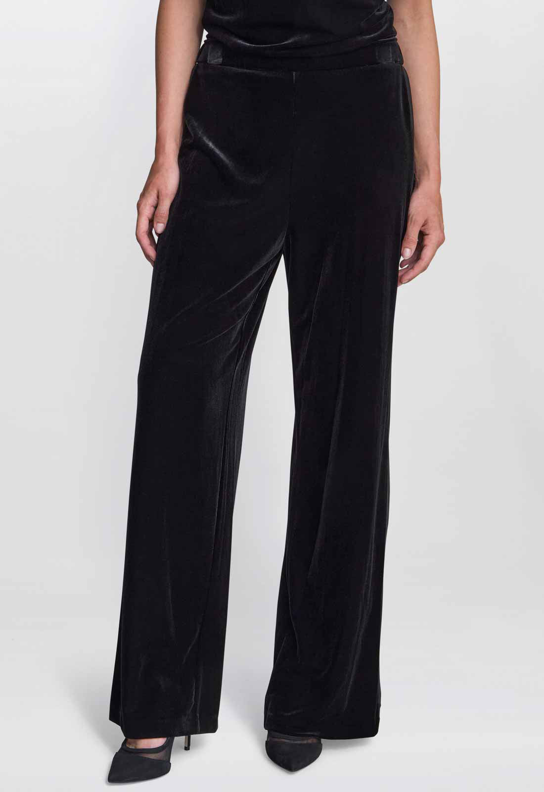 Gina Bacconi Black Tania Velvet Wide-Leg Trouser