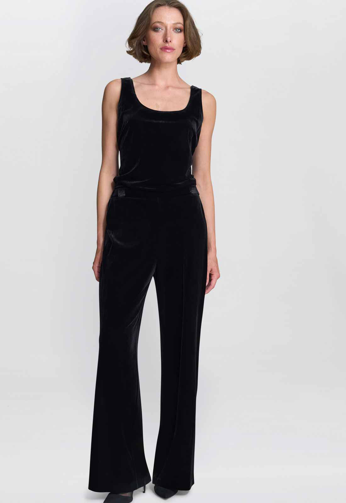 Gina Bacconi Black Tania Velvet Wide-Leg Trouser