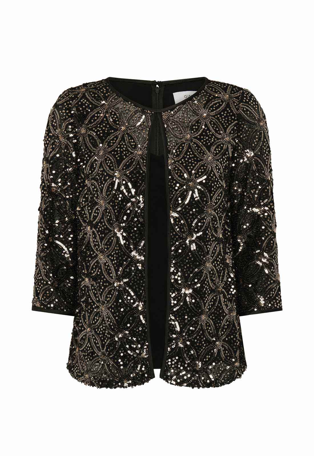Gina Bacconi Black Tarin Embellished Top