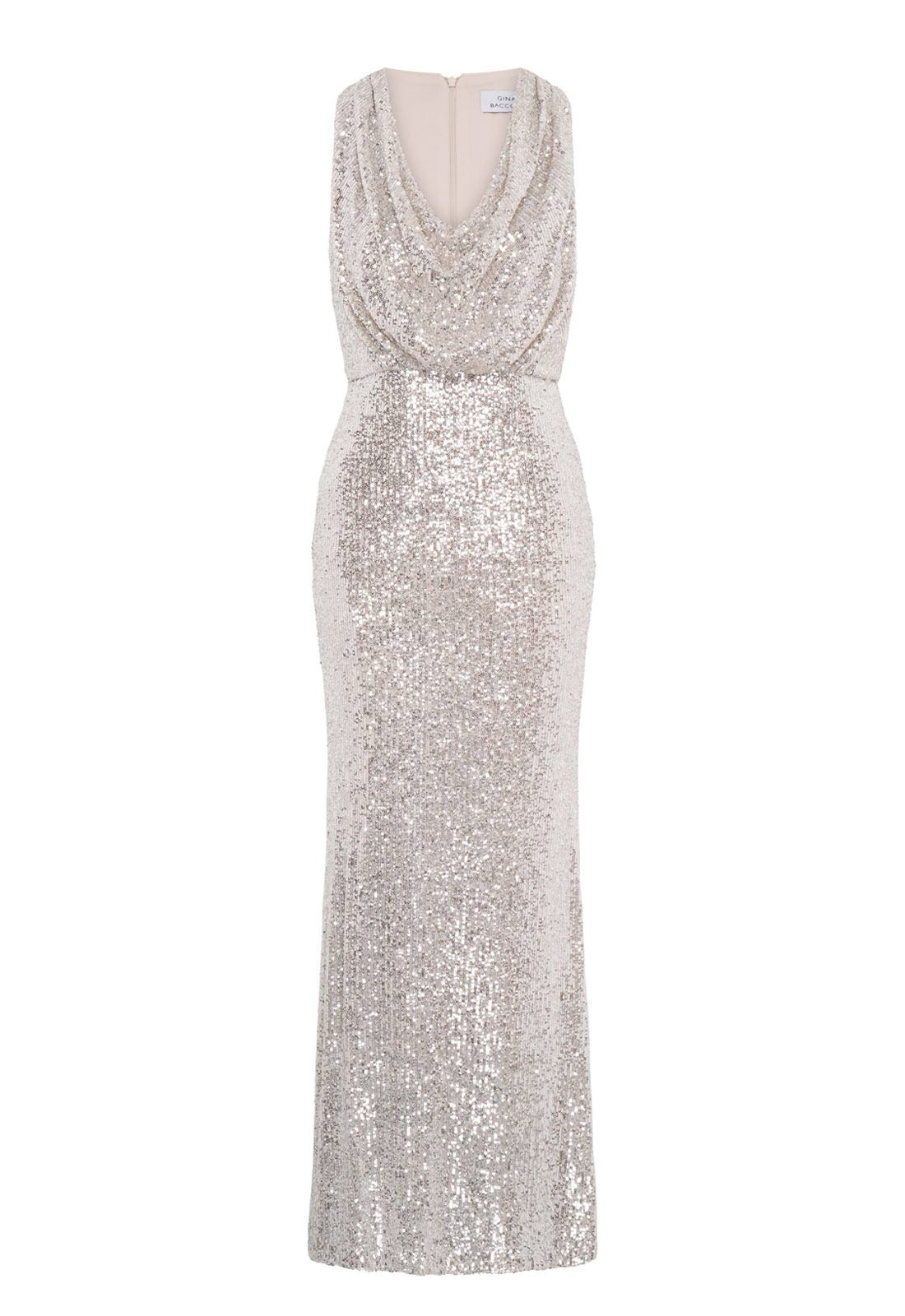 Gina Bacconi Silver Terri Sequin Maxi Dress