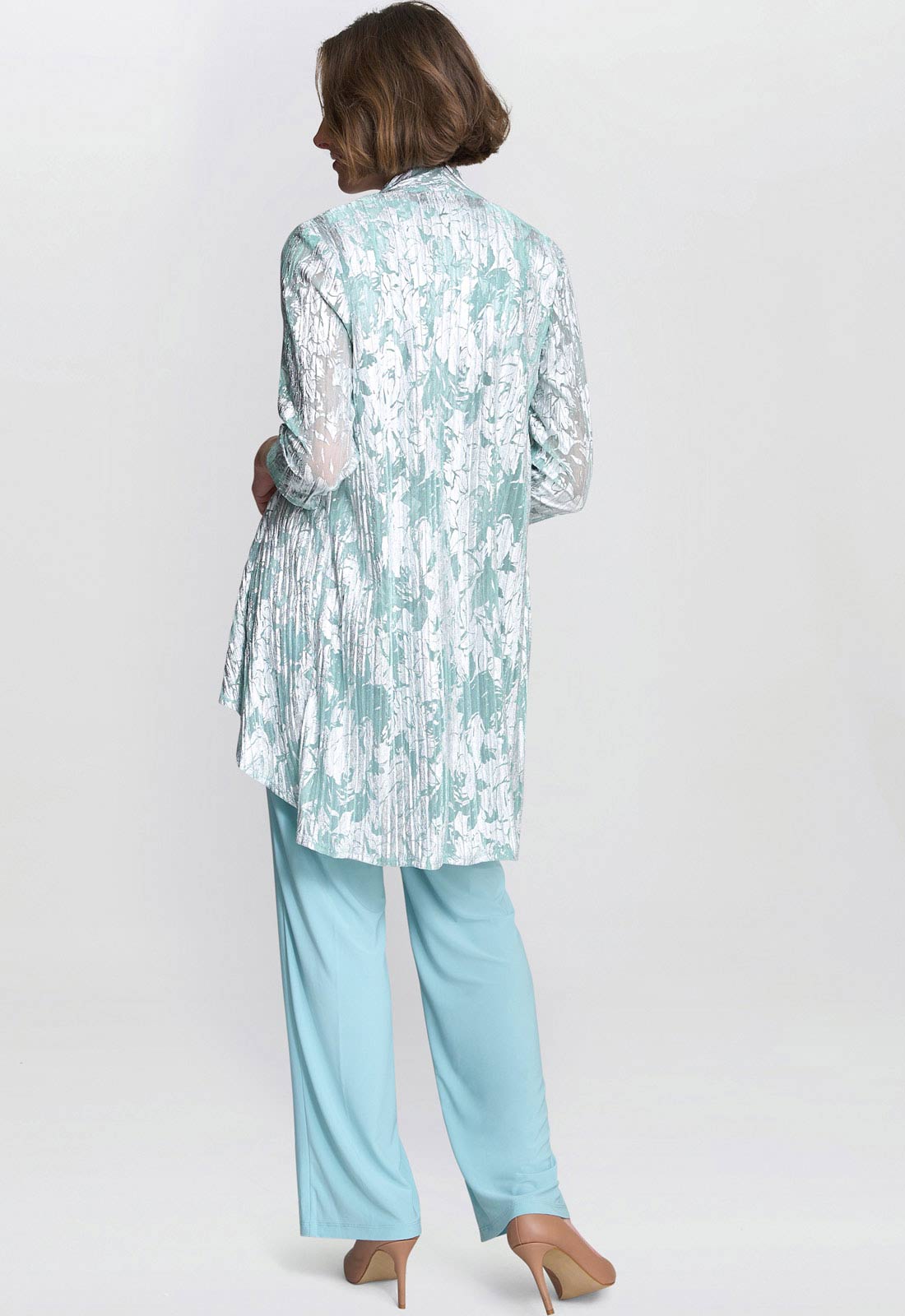 Gina Bacconi Aqua Mabel Three Piece Jacquard Trouser Suit