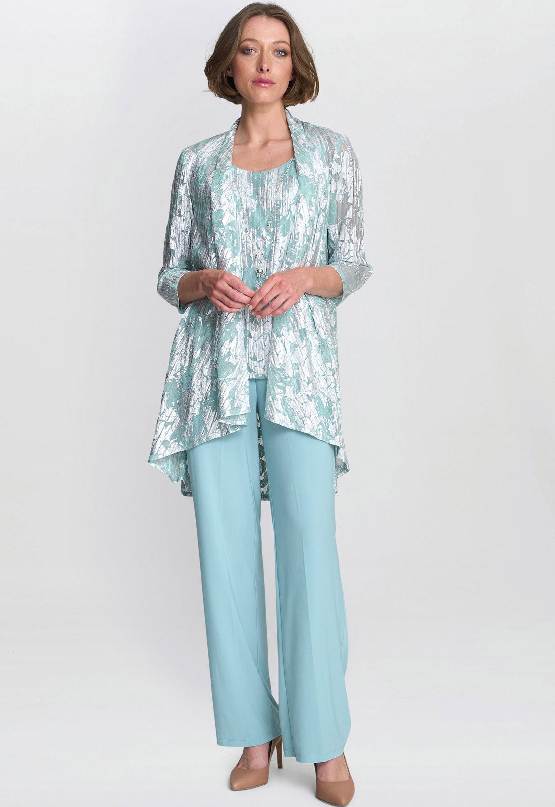 Gina Bacconi Aqua Mabel Three Piece Jacquard Trouser Suit